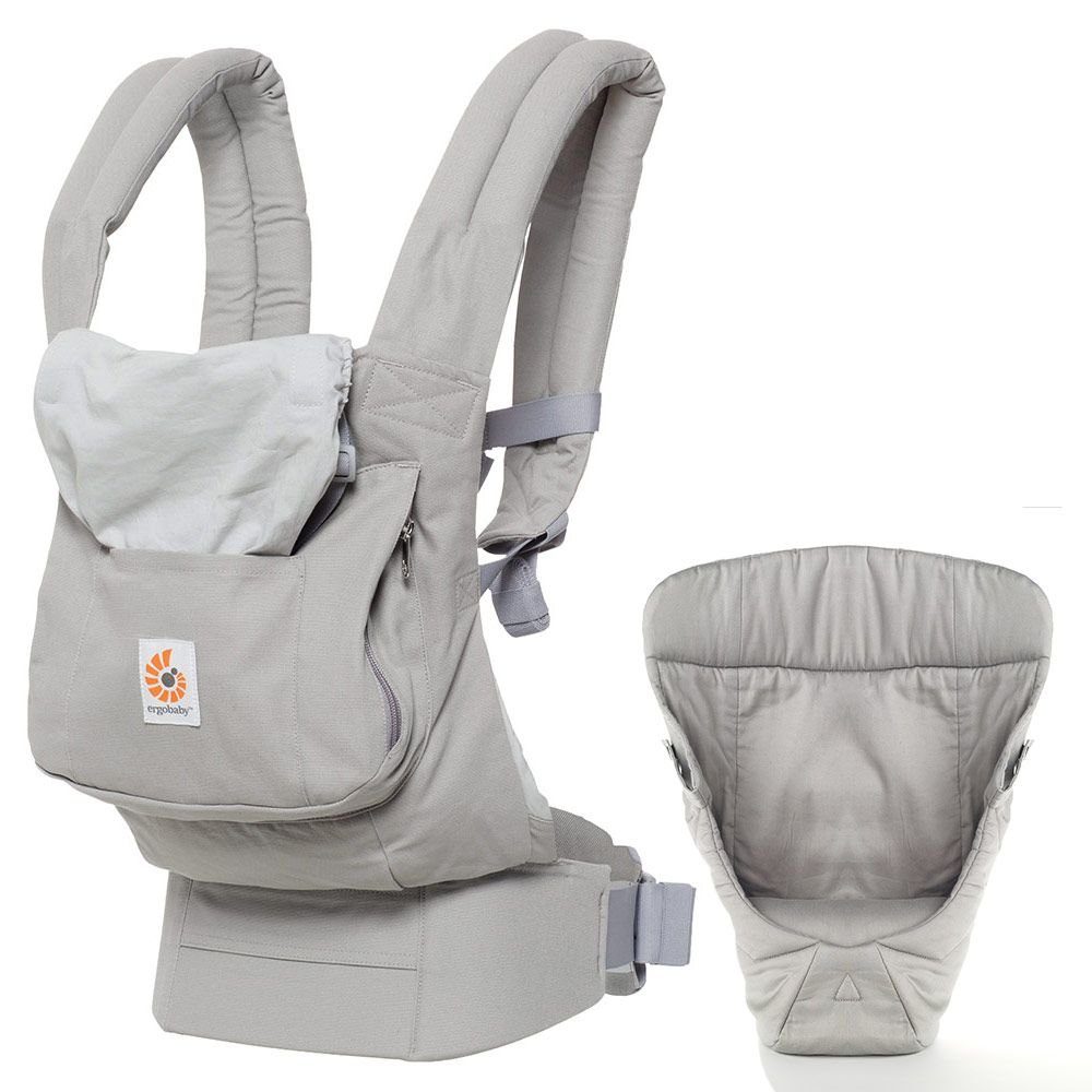 Ergobaby Babytrage Orginal - Pearl Grey, Babytragen-Set inkl.  Neugeboreneneinsatz Easy Snug Bauchtrage, Rückentrage, Hüfttrage