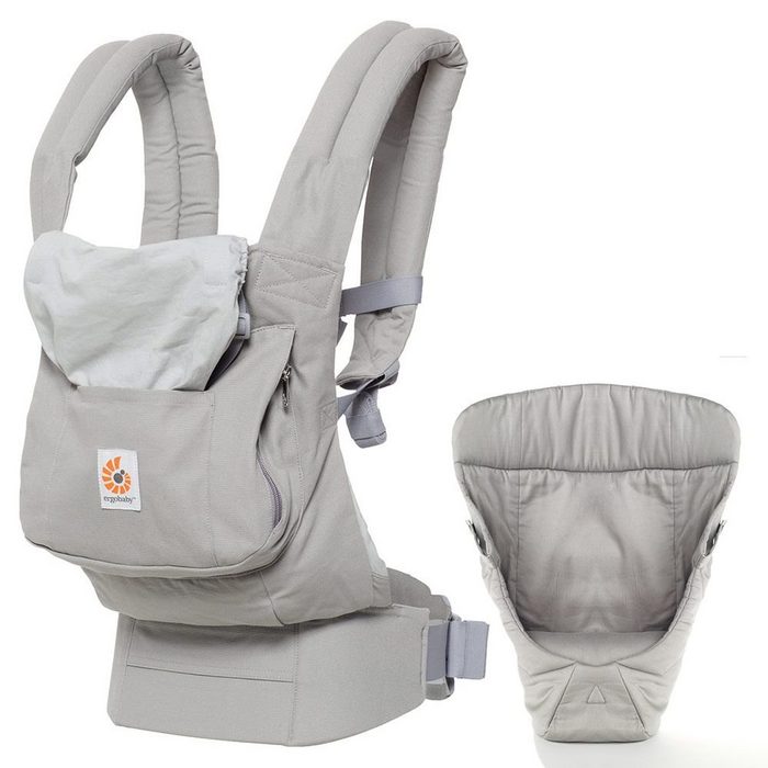 Ergobaby Babytrage Orginal - Pearl Grey Babytragen-Set inkl. Neugeboreneneinsatz Easy Snug Bauchtrage Rückentrage Hüfttrage