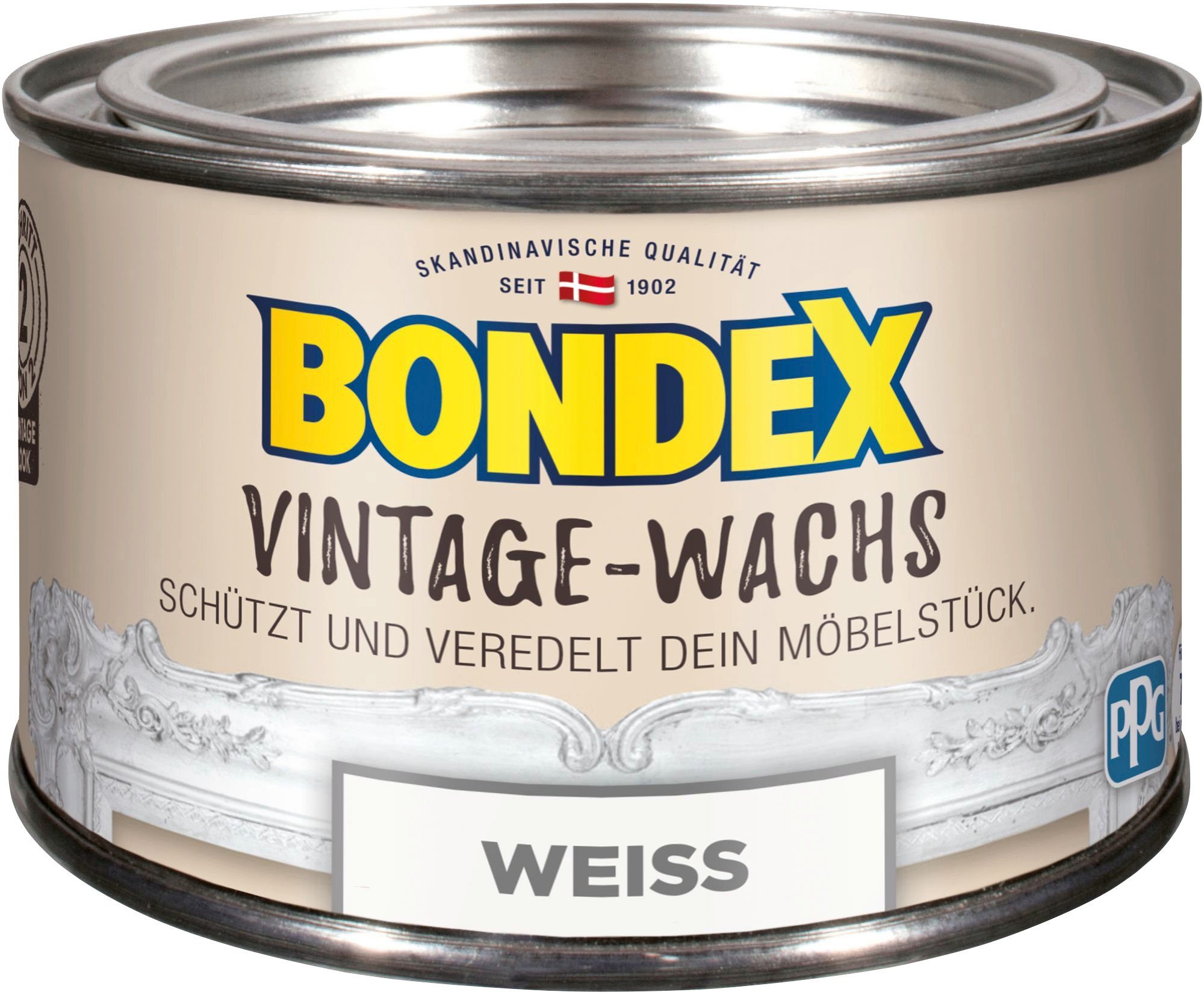 Bondex VINTAGE-WACHS Grau Schutzwachs, zum Schutz und Veredelung der Möbelstücke, 0,25 l weiß