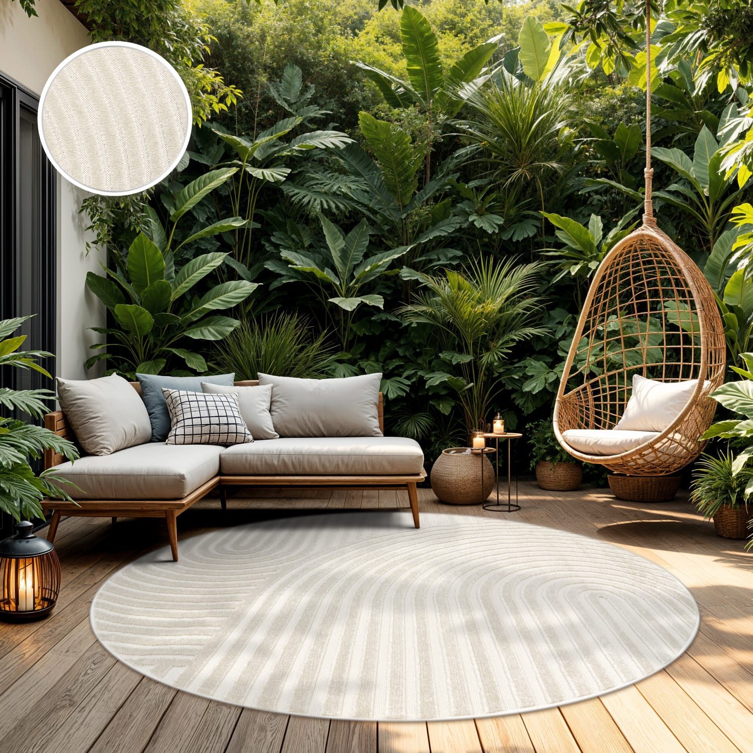 TT Home Teppich Diele, Esszimmer, Flur, Küche, Wohnzimmer, Außenbereich, Rund, Höhe: 10 mm, In-& Outdoorteppich Wetterfest Balkon Schlafzimmer Skandi Regenbogen M