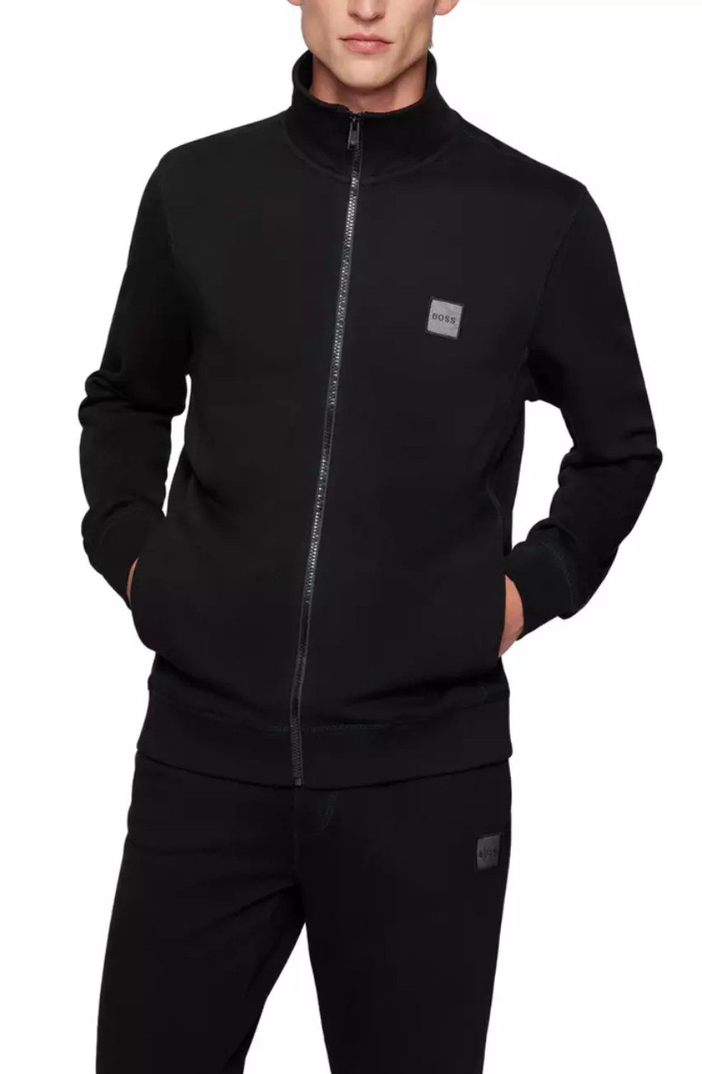 BOSS Sweatjacke Herren Zestart Zip Jacke Gerippter Stehkragen, Reißverschluss, seitliche Eingrifftaschen