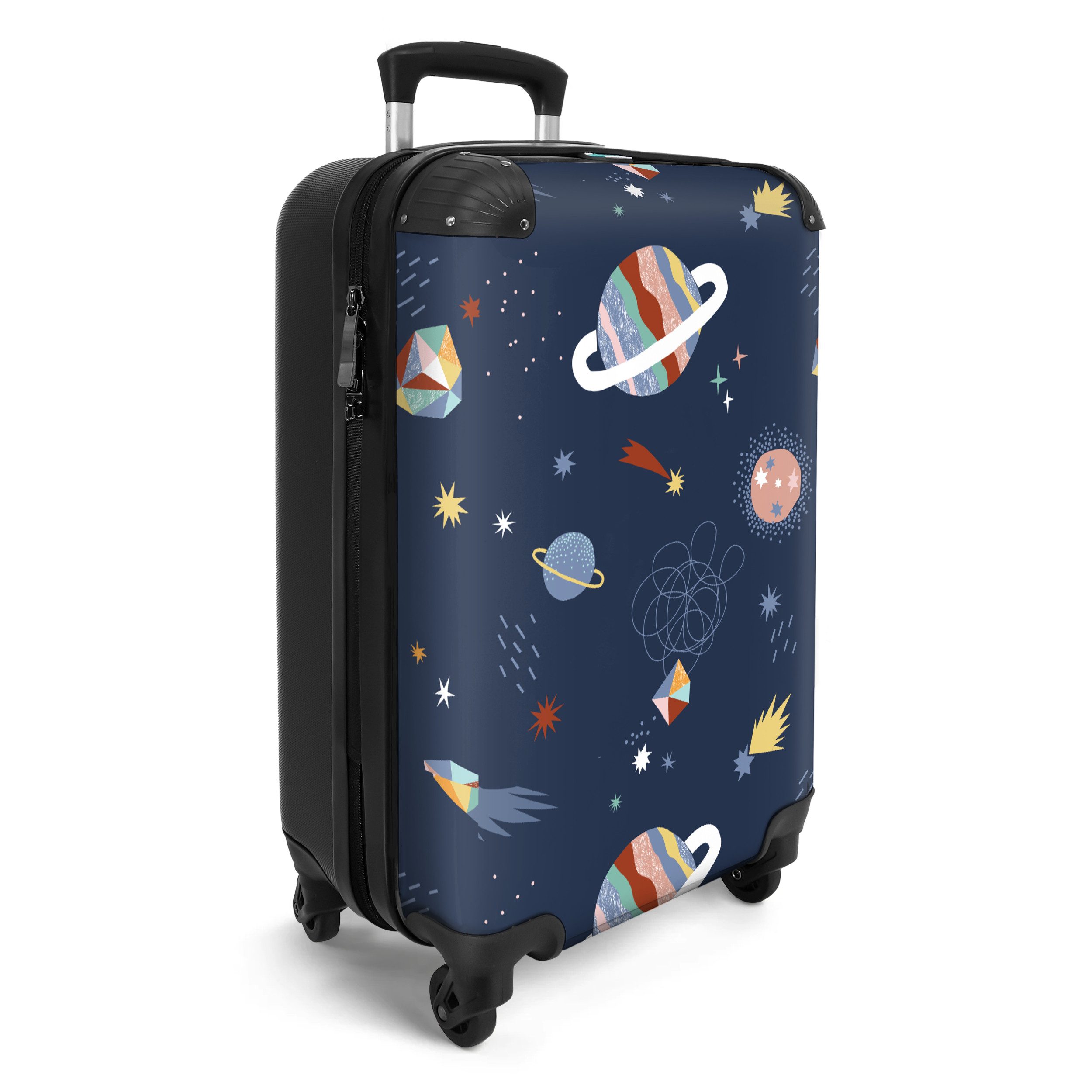NoBoringSuitcases.com© Kinderkoffer Weltraum - Planeten - Kinder - Jungen 55x35x20cm, 4 Rollen, Handgepäck Koffer, Hartschalenkoffer Kinder, Reisekoffer Jungen