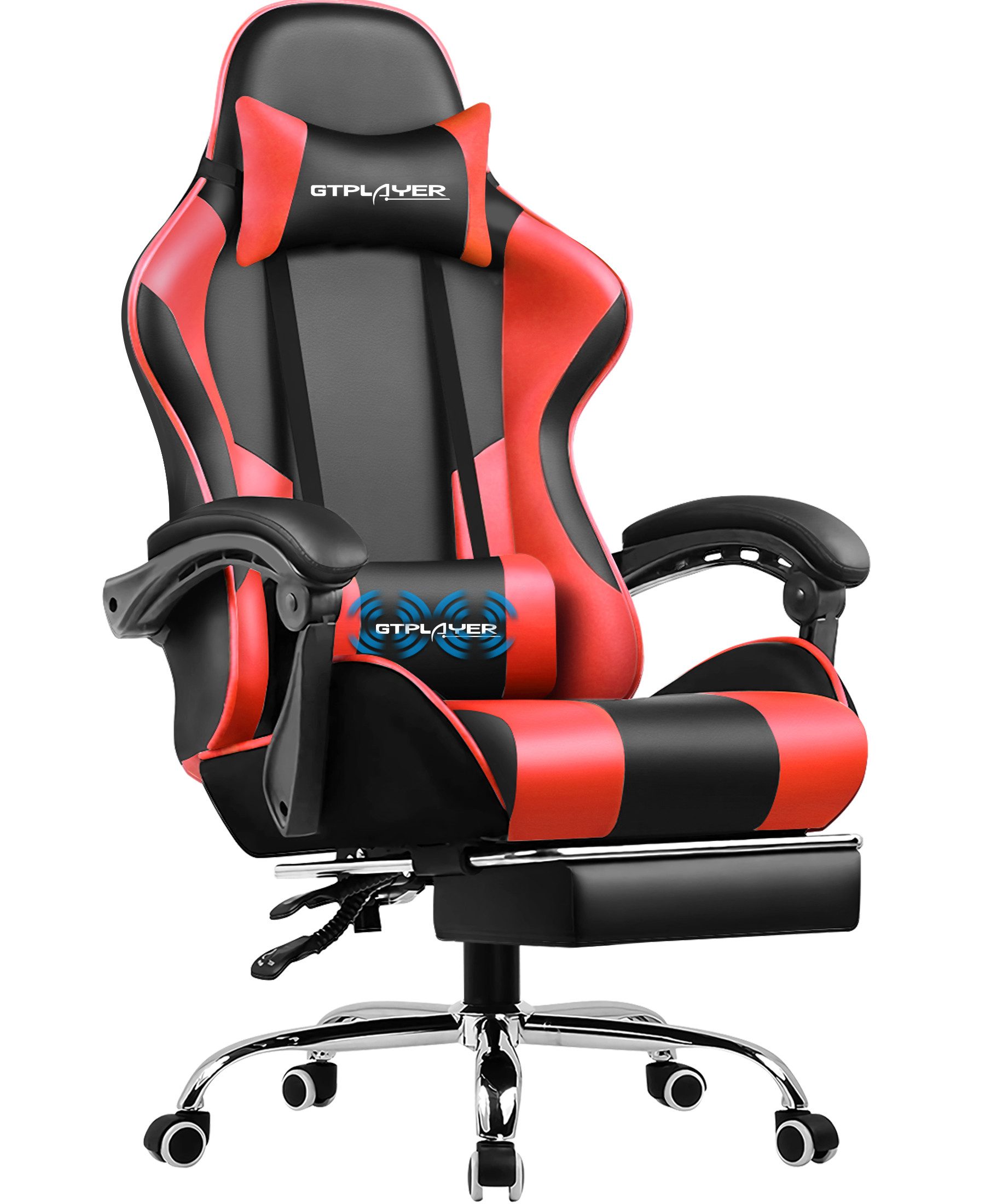 GTPLAYER Gaming-Stuhl Bürostuhl mit Massagefunktion, Fußstütze, Kopfstütze (Packung), Ergonomischer Gamer Stuhl, Maximale Belastung 150 kg, 360° drehbar