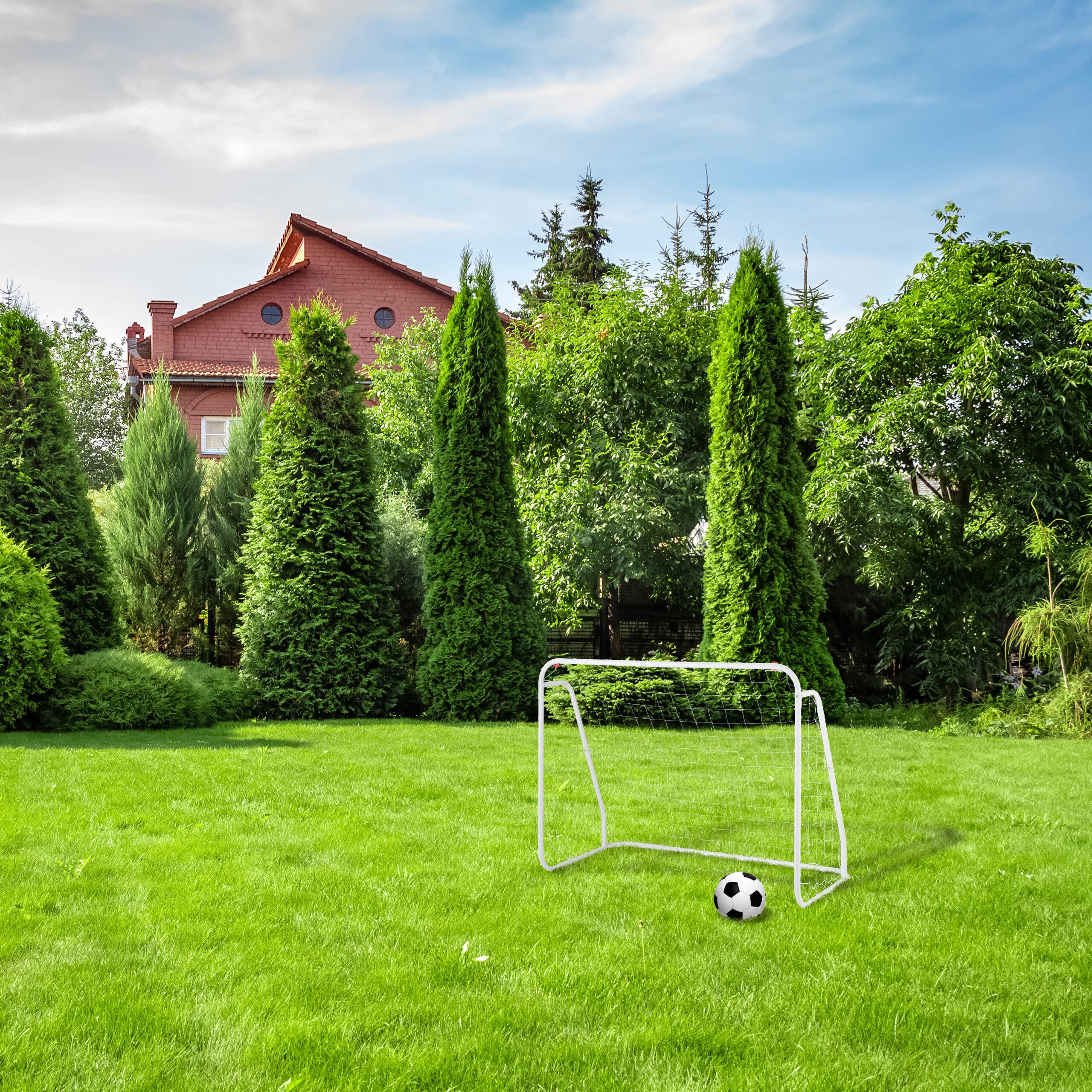 relaxdays Fußballtor Weißes Fußballtor mit Stahlrahmen