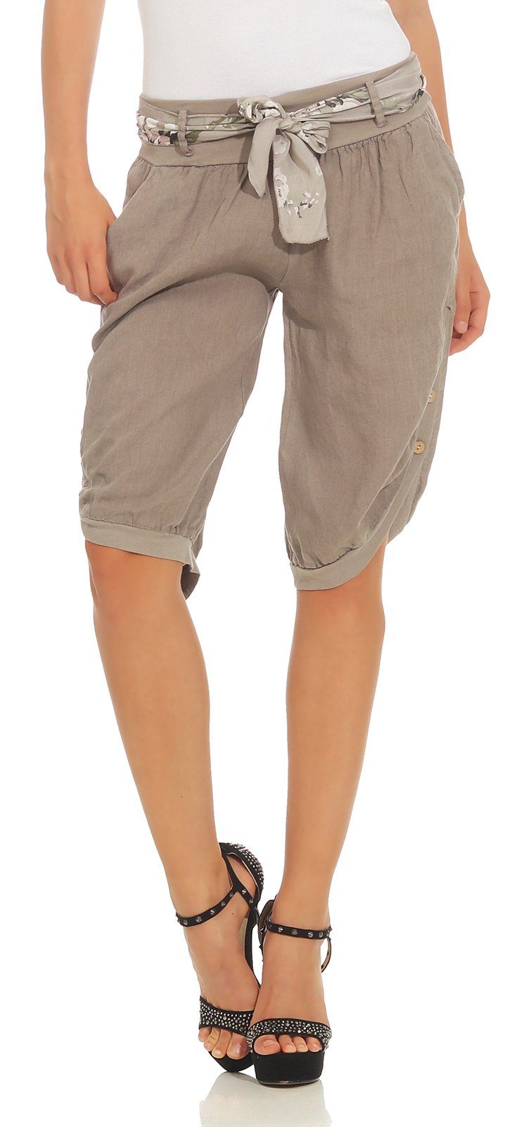 Capri Fango kurze Leinenhose Leinen 100 281 Leinenshorts Bermuda % Damen Mississhop Hose