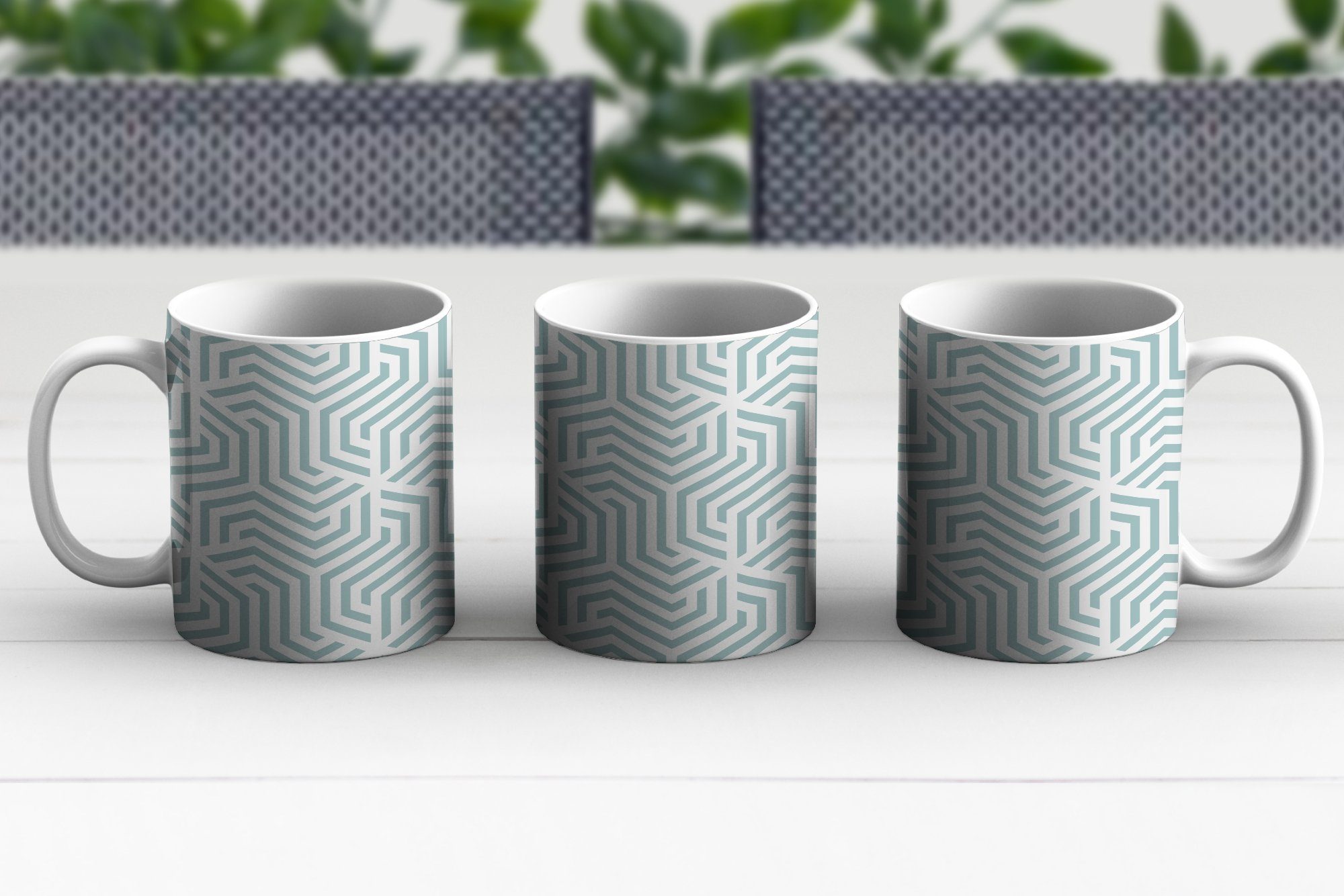 Teetasse, MuchoWow Tasse Keramik, Geschenk Linie - Muster Grün, - Becher, Teetasse, Kaffeetassen, - Design