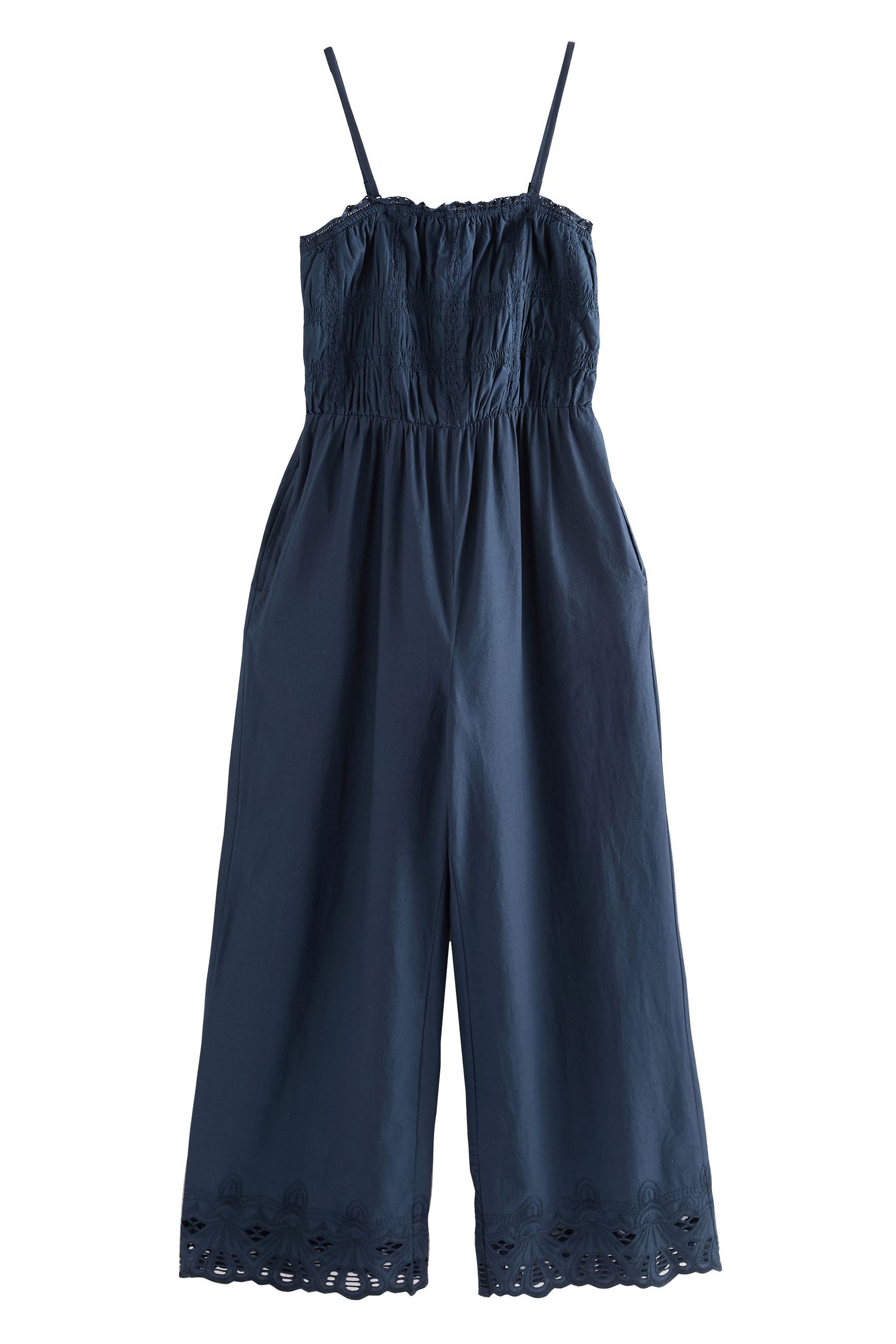 Next Jumpsuit Gesmokter Jumpsuit mit weitem Bein aus Baumwolle (1-tlg) günstig online kaufen