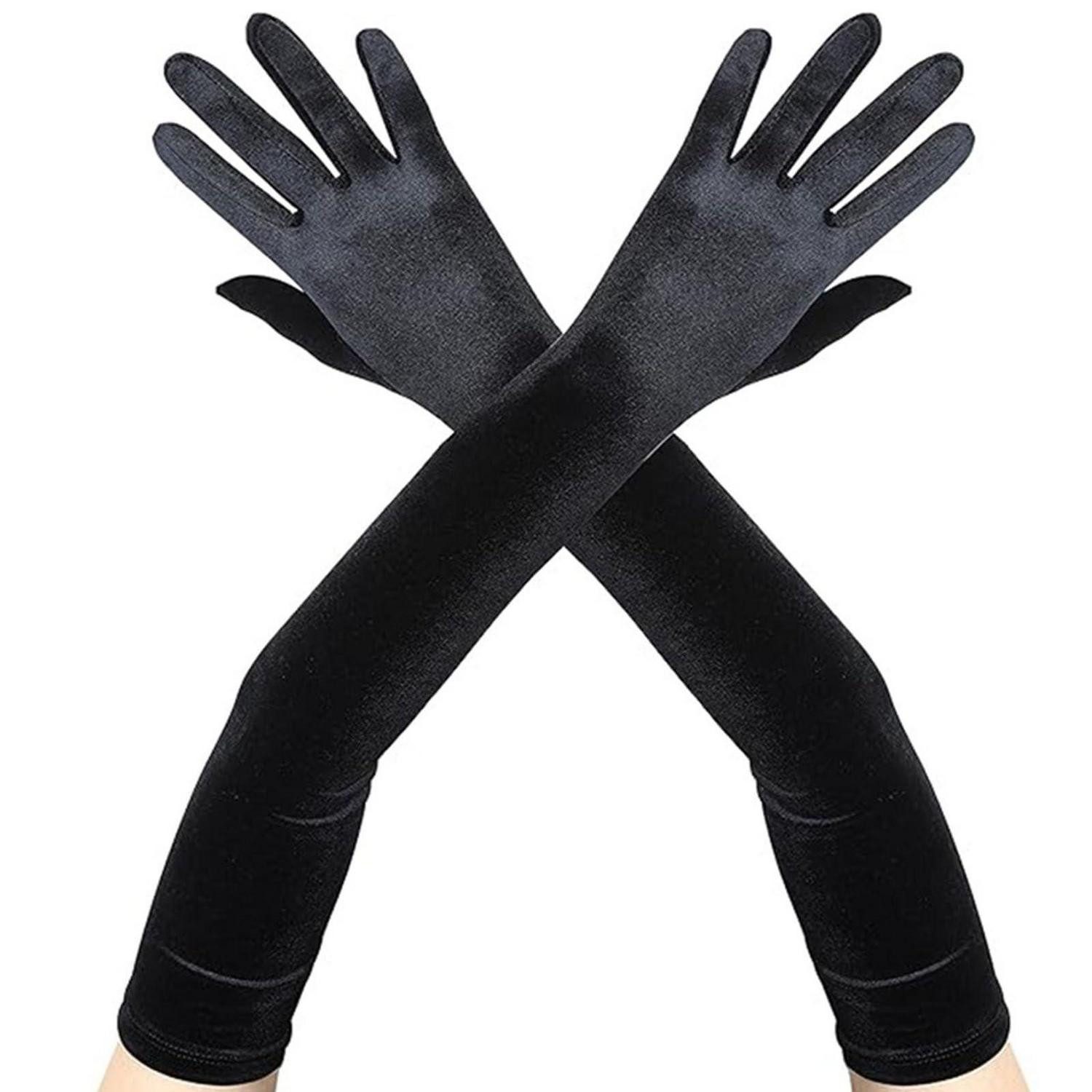LuxusKollektion Kostüm Damen Handschuhe Lang Schwarz Samt