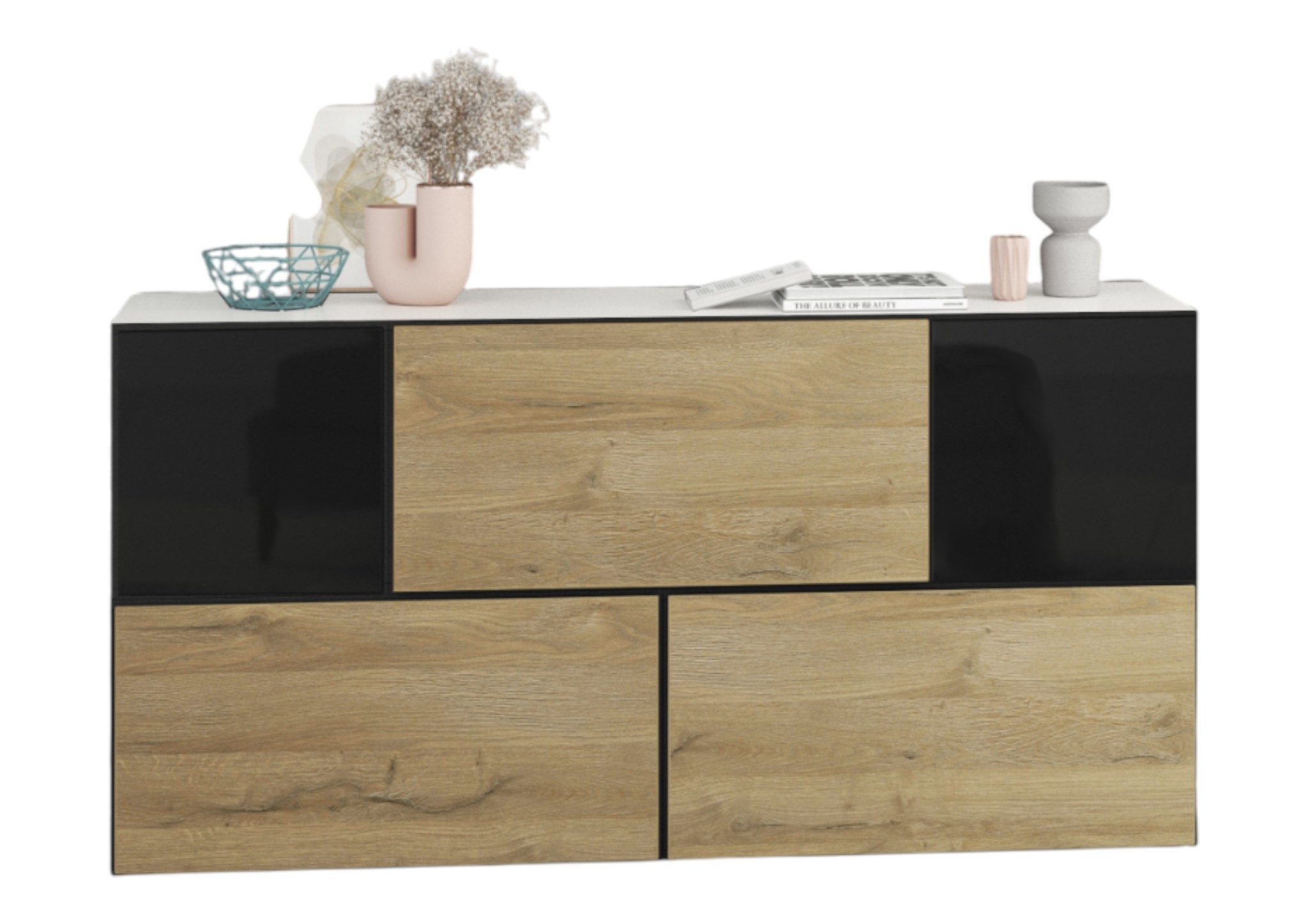 moebel-dich-auf Sideboard VARIANTO 3 (Kommode 5 tlg., 152 cm breit, Sideboard bestehend aus 3xSchränken mit Klappe und 2xSchränken mit Tür), MDF tiefgezogenen Fronten mit Softclose, stehend und hängend