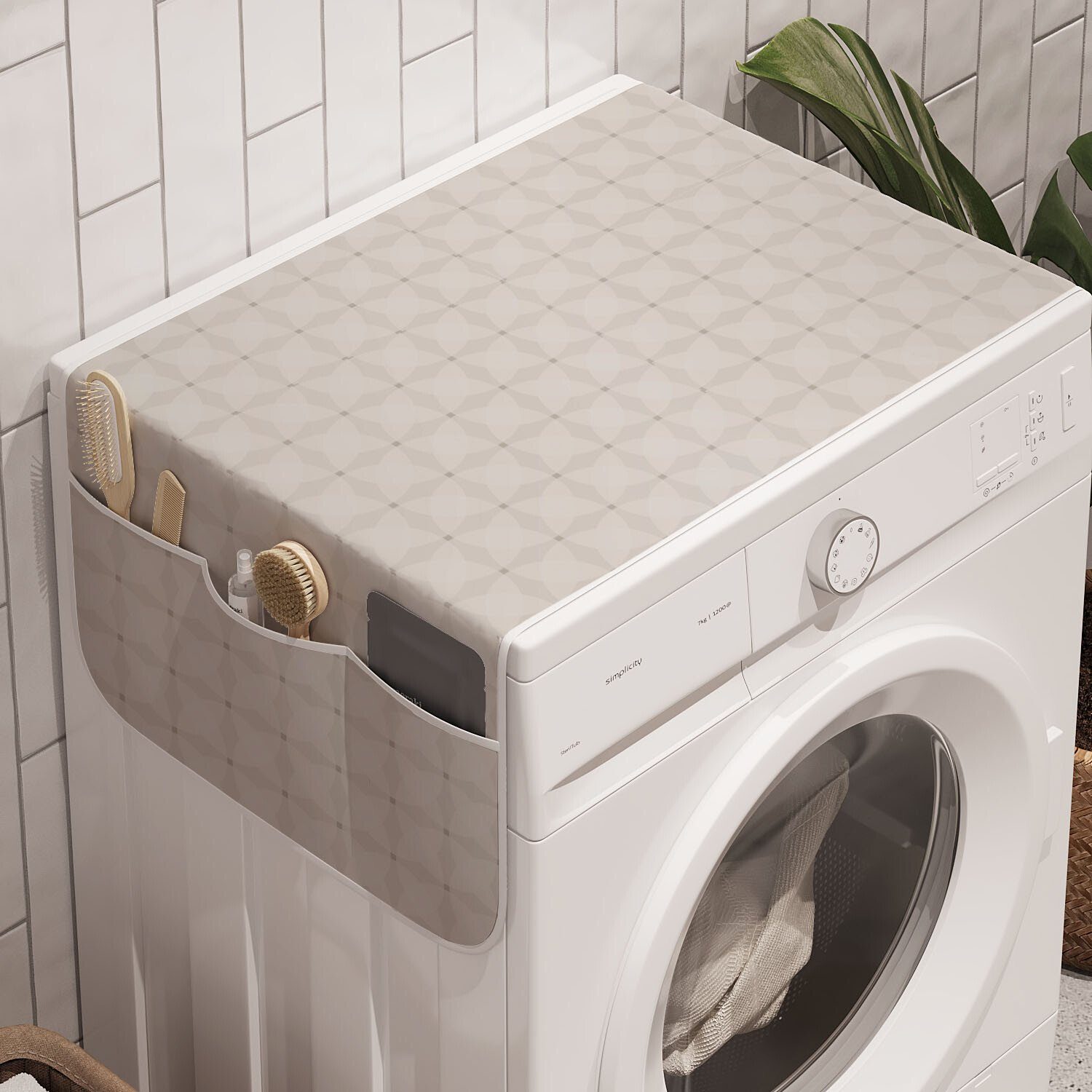 Abakuhaus Badorganizer Anti-Rutsch-Stoffabdeckung für Waschmaschine und Trockner, Mosaik Neutrale Töne Pastell Shapes