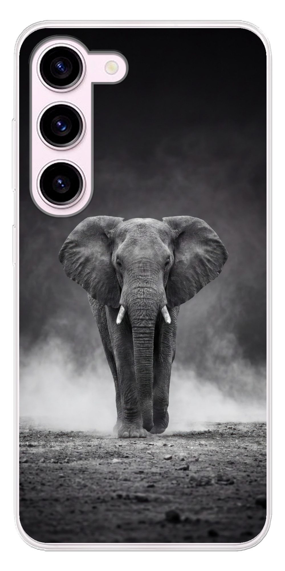 MuchoWow Handyhülle für Samsung Galaxy S23 Elefant - Schwarz - Weiß - Rauch, Phone Case, Silikon, Schutzhülle Dünn