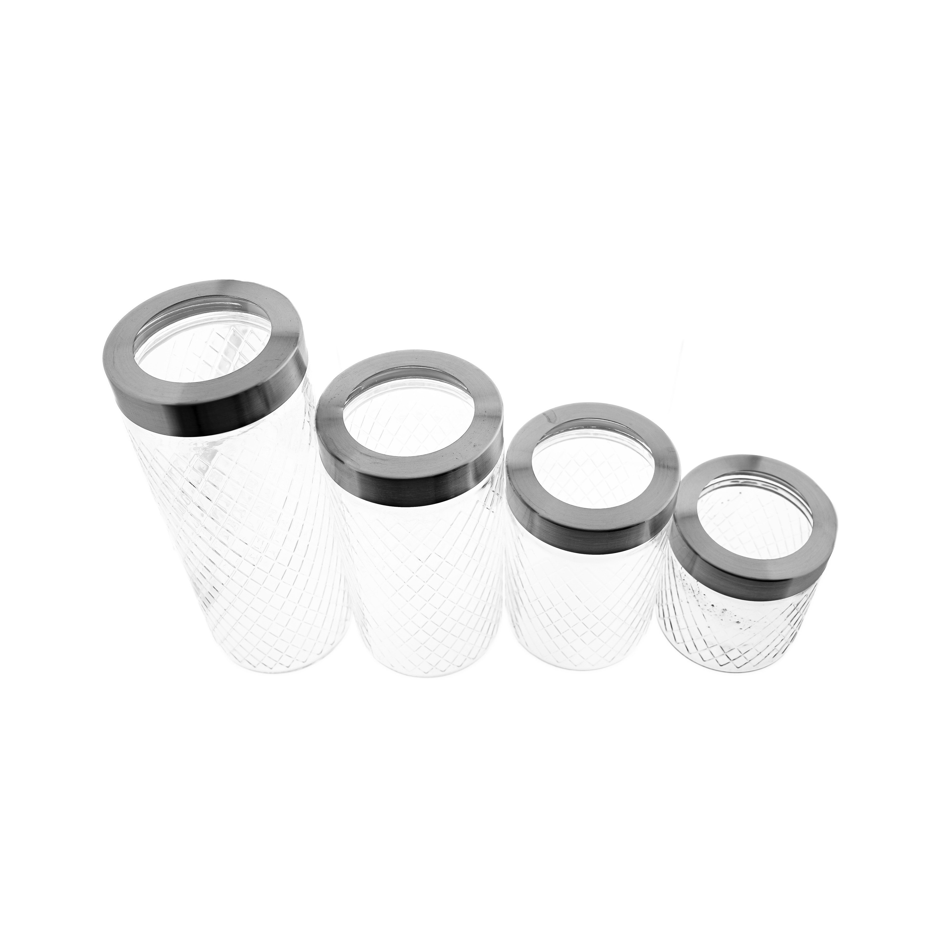 ZELLERFELD Vorratsdose 4-teilig, aus Glas in Silberoptik mit Deckel, Glas, (4-tlg., 4x Vorratsgläser)