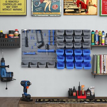 Durhand Lochwand Werkzeugwand, 2 Stk., mit 10 Haken, (Set, 44-tlg., Werkzeugwand), 44 tlg Werkzeughalter Werkzeugwan Kunststoff, Blau+Grau