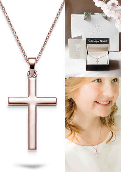 Amoonic Kreuzkette Halskette Mädchen Jungen Silber 925 mit Kreuzanhänger Kommunion Taufe (individuell anpassbare Halskettenlänge)