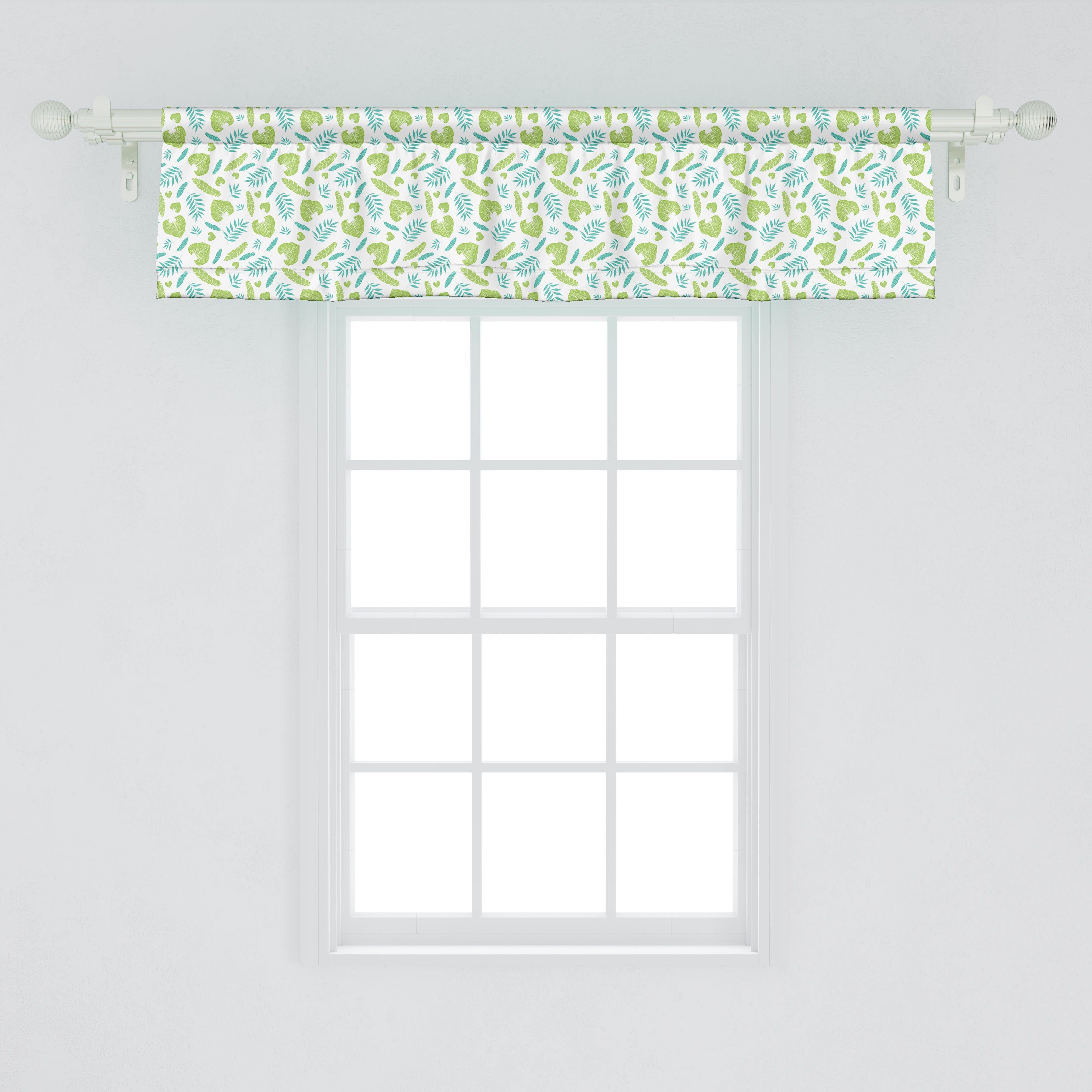 Scheibengardine Vorhang Volant für Küche Botanic Abakuhaus, Microfaser, Tropical Dekor Schlafzimmer Stangentasche, mit Grafik Blätter
