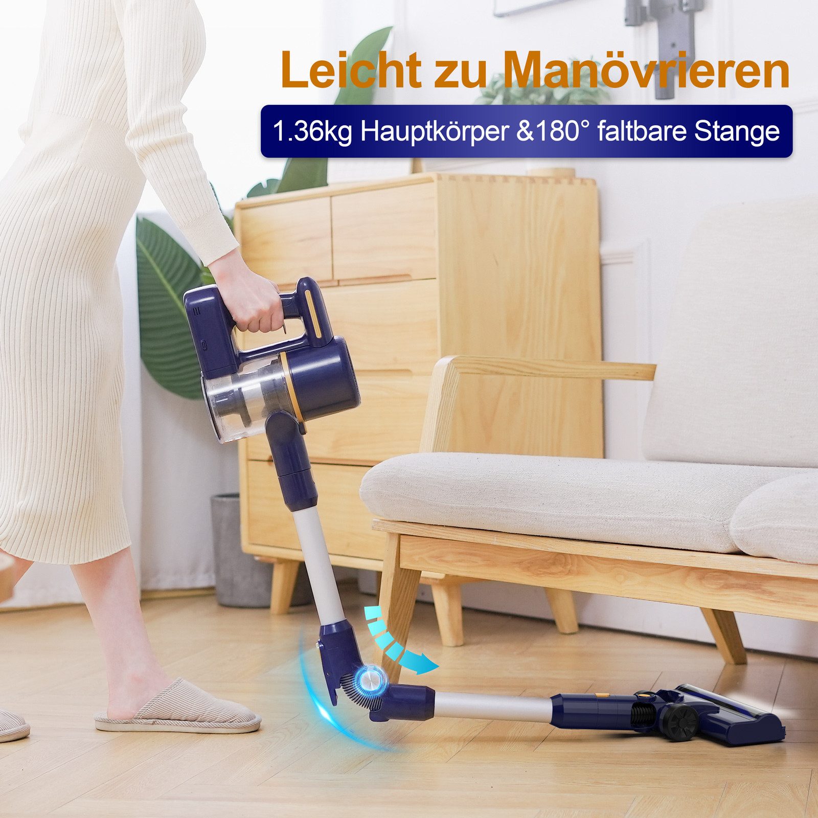 TASVAC Akku-Handstaubsauger N7 Pro Akku-Staubsauger, 2200mAh 50 Min., 0,8L, 210 W, beutellos, 180° klappbarer Stiel,LED-Beleuchtung,Ein-Klick-Staubentleerung
