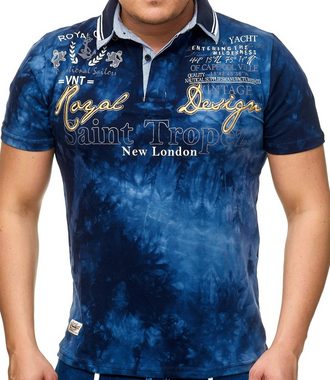 L.gonline Poloshirt Herren Polo Shirt Royal Design, Washed Shirt, (Packung, 1-tlg., im modischem Design, Batik, verwaschen) mit, Frontprint, mit Logoprint