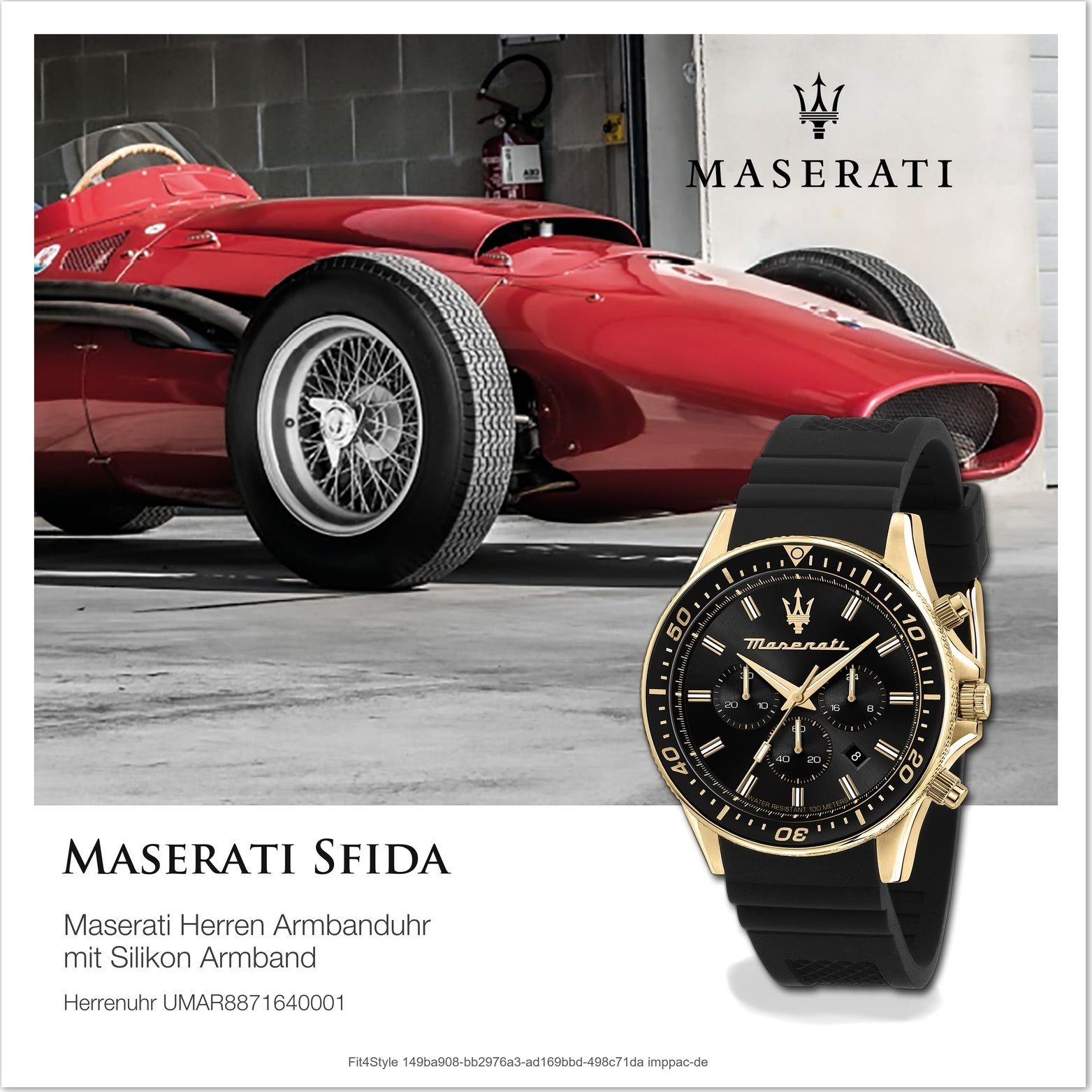 (ca. Maserati Herrenuhr Armband-Uhr, MASERATI 44mm) groß Chronograph schwarz Gehäuse, Silikon rundes Silikonarmband,