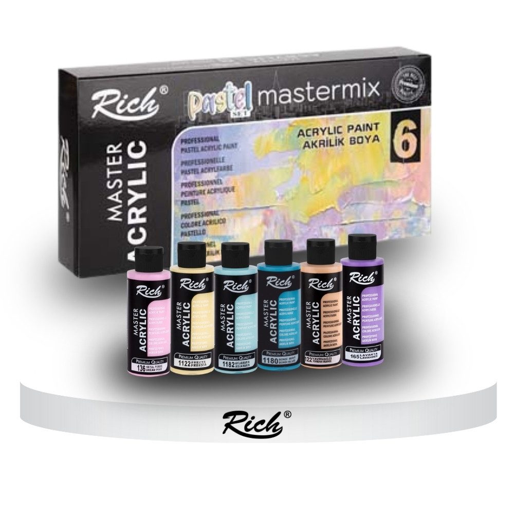 RICH Acrylfarbe RICH MASTERMIX Pastel Acrylfarben-Set 6 Farben - 60 ml, Intensive Deckkraft, geeignet für Künstler jeder Erfahrungsstufe