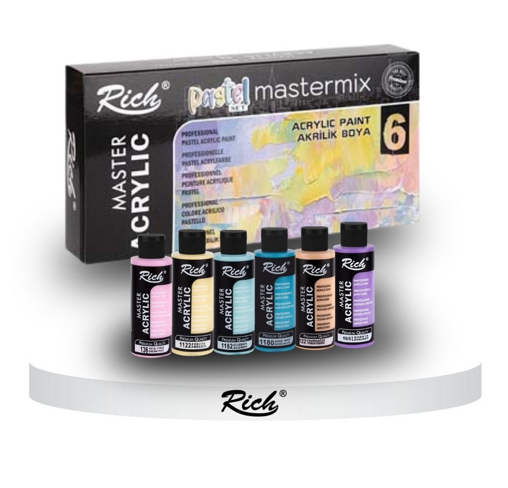 RICH Acrylfarbe RICH MASTERMIX Pastel Acrylfarben-Set 6 Farben - 60 ml, Intensive Deckkraft, geeignet für Künstler jeder Erfahrungsstufe