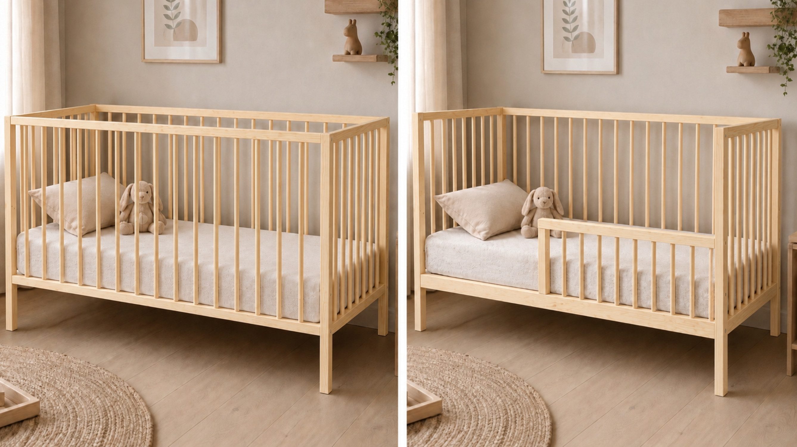 Kids Collective Babybett Kinderbett Gitterbett 60x120/70x140 cm modular & höhenverstellbar Holz, verschiedene Varianten wählbar, massives Holz, ab Geburt Natur
