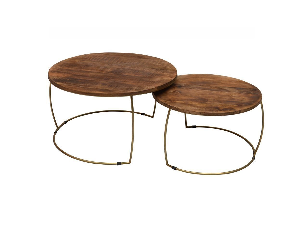 Couchcenter Couchtisch 2er Set Couchtisch Emma Gold rund Metall Mango Satztische braun (2er Set)