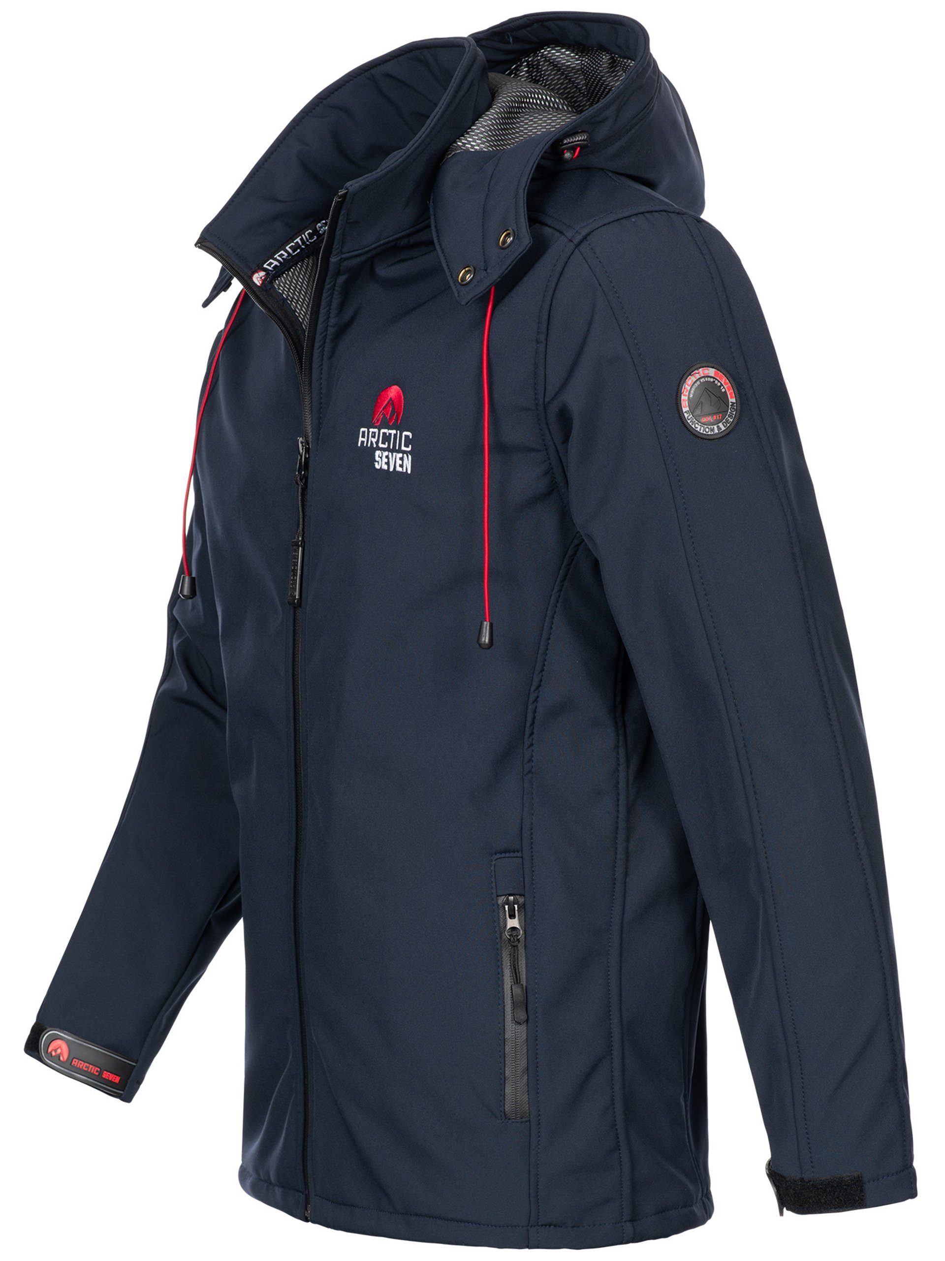 Arctic Seven Softshelljacke mit ASAdventuraa sportliche Outdoorjacke Navy abnehmbarer Kapuze