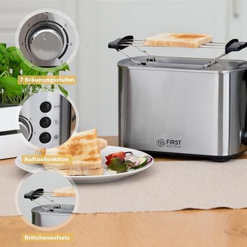 TZS FIRST AUSTRIA Toaster Edelstahl, 2 Scheiben, 850W, 7 Stufen, Warmhaltefunktion, für, abnehmbarer Brötchenwärmer, Krümelschale