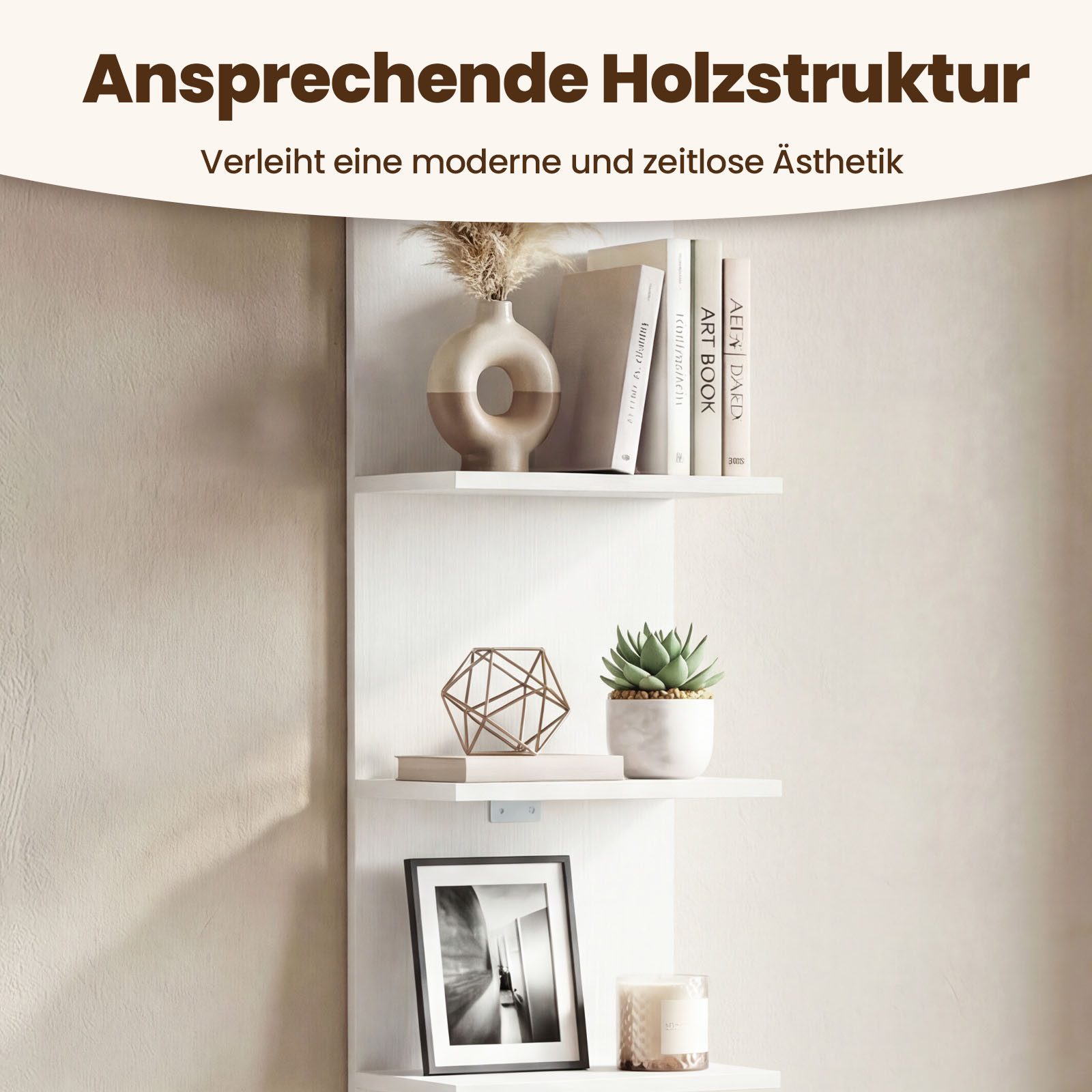 KOMFOTTEU Wandregal, 5-stöckiges wandmontiertes Regal mit Holzmaserung