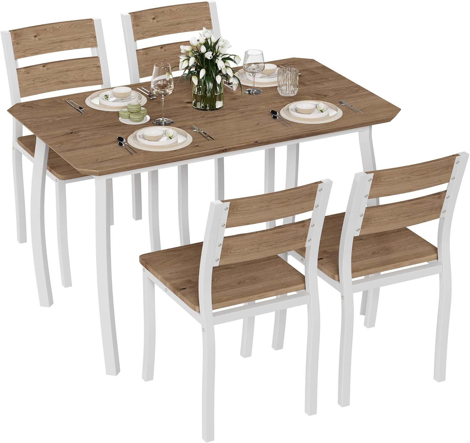 GarveeMore Essgruppe Esstisch-Set für 4, Esstisch mit 4 Stühlen Platzsparend