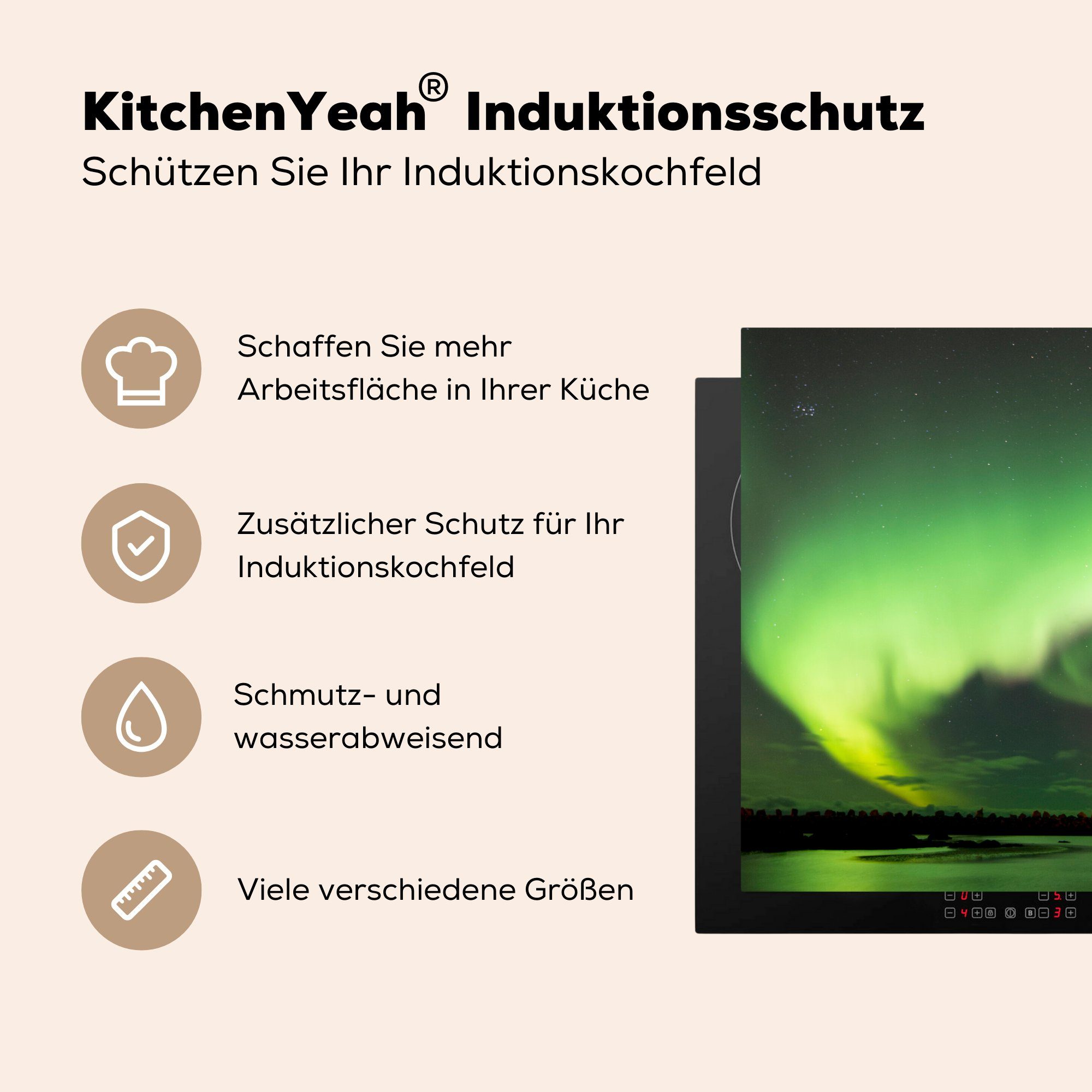 78x78 - (1 küche tlg), Vinyl, Grün Herdblende-/Abdeckplatte Nordlichter cm, für Norwegen, Ceranfeldabdeckung, Arbeitsplatte MuchoWow -