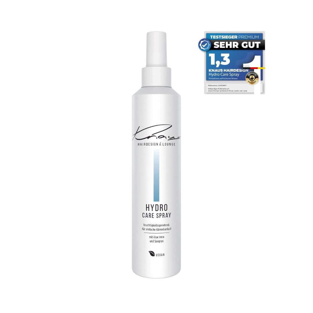 Knaus Hairdesign Leave-in Pflege 2 Phasen Hydro Care Spray Feuchtigkeitsspray mit Aloe Vera Conditioner, Verleiht dem Haar ein gesundes, seidiges Finish.