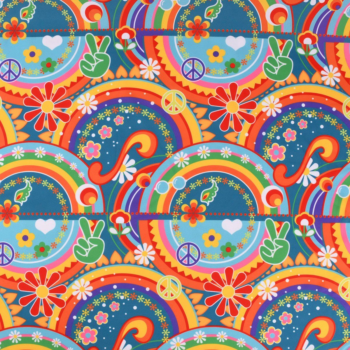 SCHÖNER LEBEN. Stoff Faschingsstoff Polyester Flower Power Hippies bunt 1,5m Breite