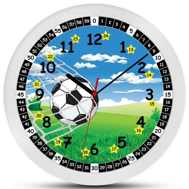 K&L Wall Art Wanduhr Lernuhr Fußball Kinderuhr Junge Kinderzimmer Uhr (stilles Quarz Uhrwerk)