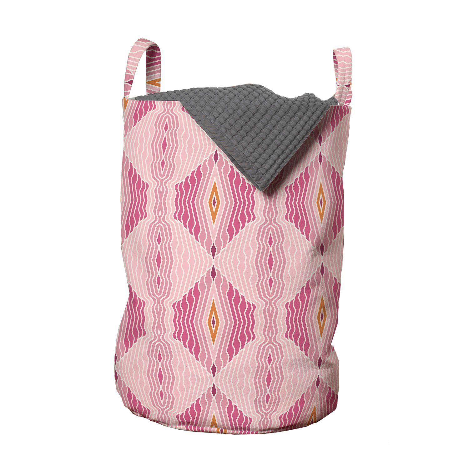 Abakuhaus Wäschesäckchen Wäschekorb mit Rosa für Linien Griffen Kordelzugverschluss mit Wellenförmige dünnen Waschsalons, Rhombus
