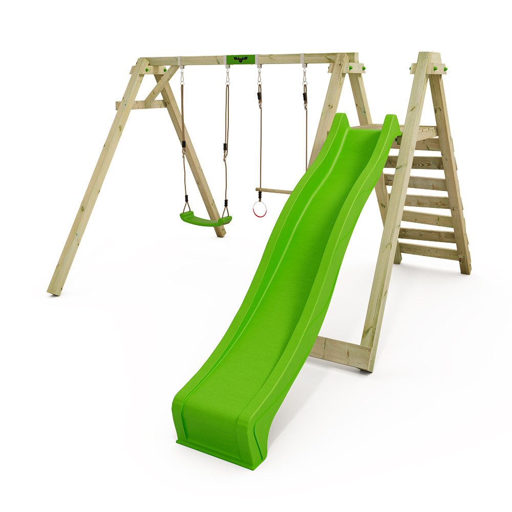FATMOOSE Doppelschaukel JollyJay mit langer Rutsche und Kletterleiter, (Schaukel - Set, mit Spielpodest), 440x313x215