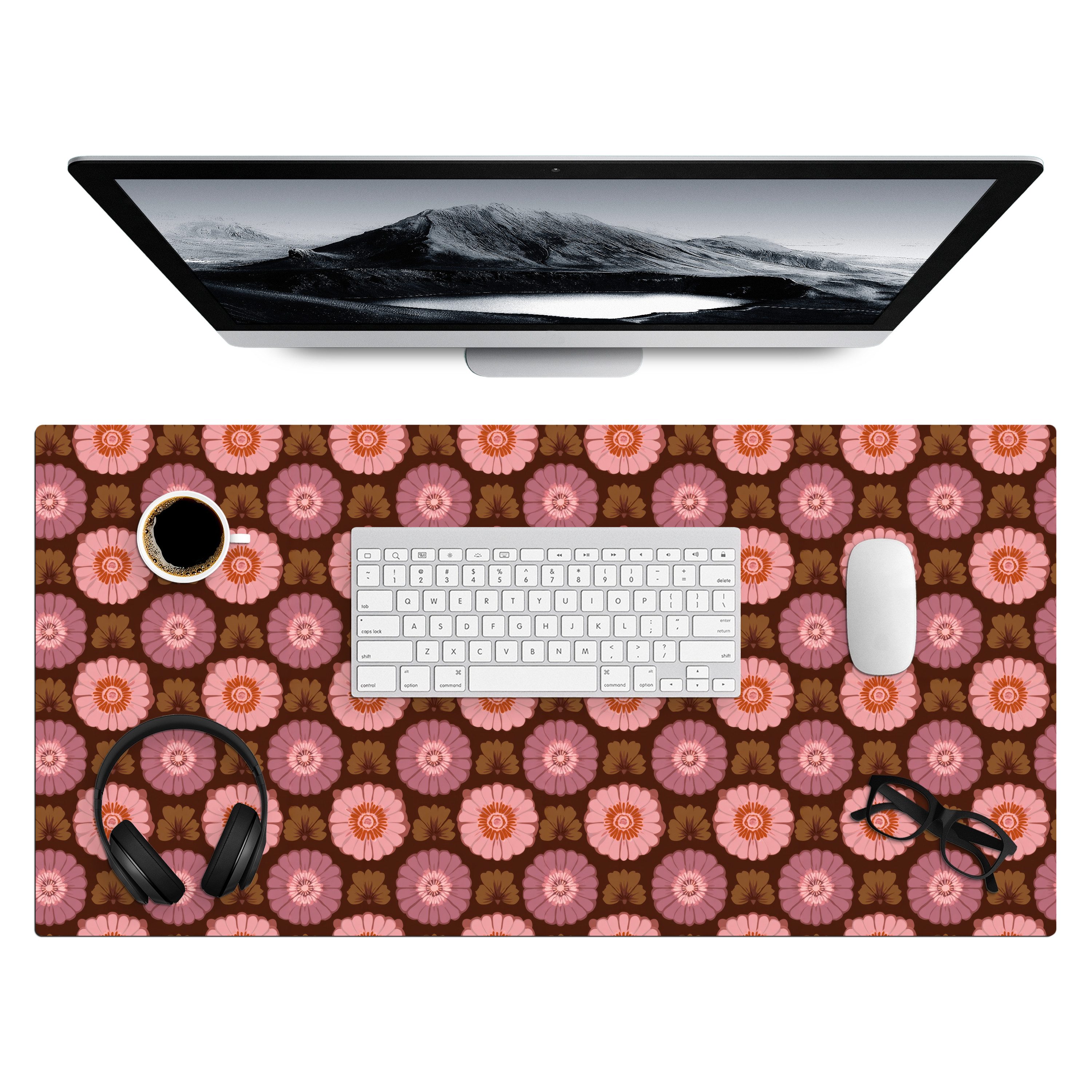 MuchoWow Gaming Mauspad Retro - Gänseblümchen - Rosa (1-St), Gaming Mauspad XXL, Schreibtischunterlage, Desk Mat Groß, 80x40 cm