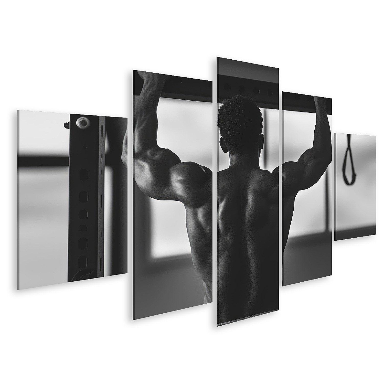 islandburner Leinwandbild, Mann beim Klimmzug Training im Fitnessstudio