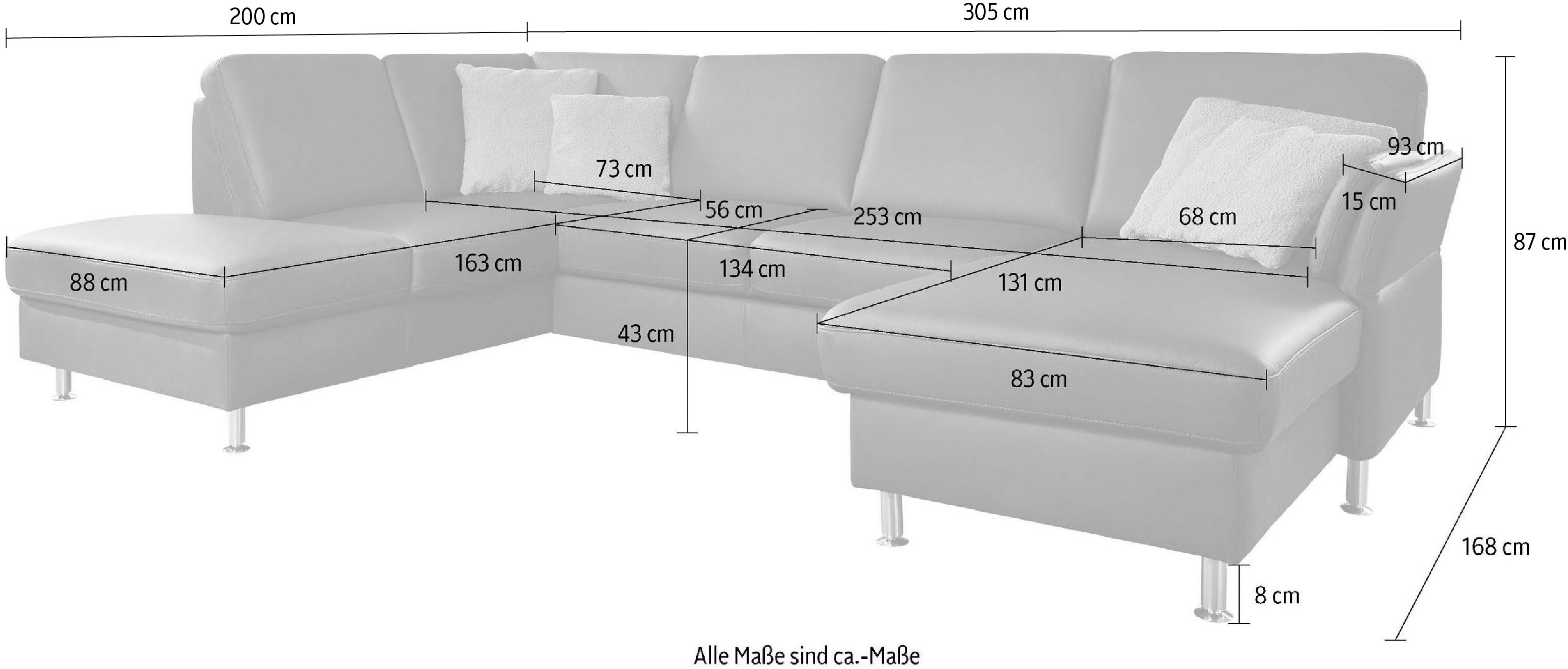 Die PlanBar Wohnlandschaft PN-EM18013 U-Form, ohne Kopfstützen, wahlweise mit Bettfunktion und Stauraum