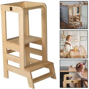 MeowBaby Stehhilfe Lernturm für Kinder Montessori Lernstuhl Blau (1 St), Kinderhocker, Höhenverstellbar, Abgerundete Ecken & Kanten