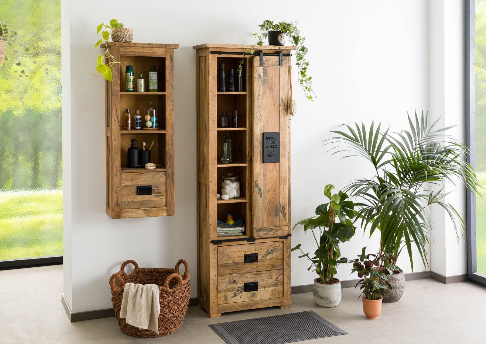 Massivmoebel24 Dreh-/Schwebetürenschrank (Schrank Mango 70x35x195 natur lac günstig online kaufen