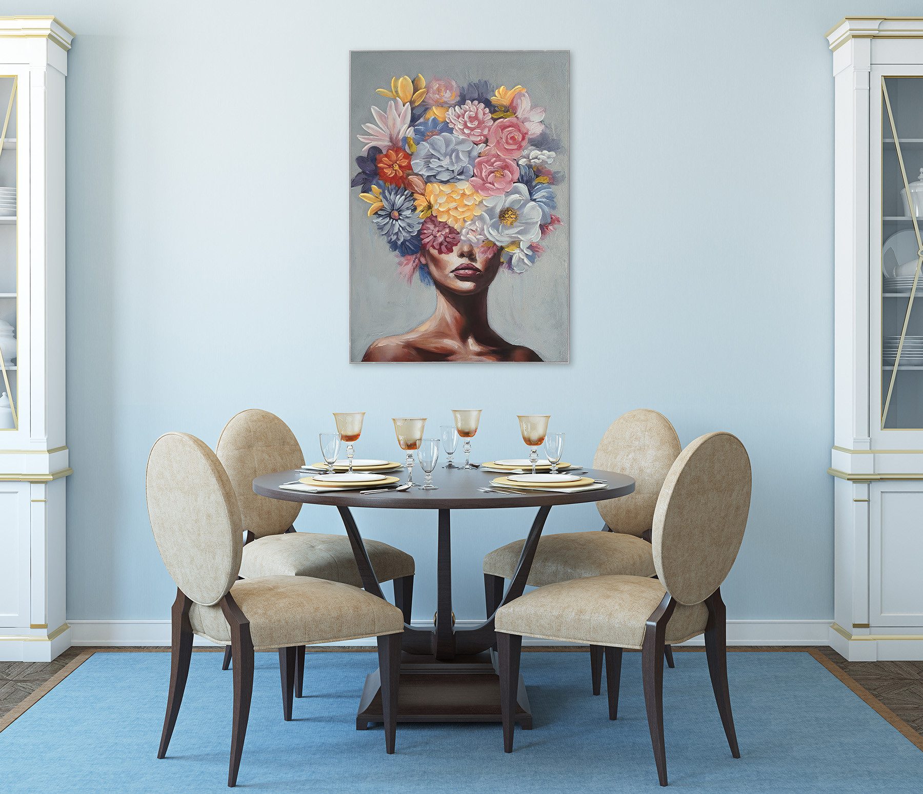 Bönninghoff Ölgemälde handarbeit gerahmt FRAU MIT BLUMEN 60x90 cm – Wandbild Deko, Blumen, Frau, Portrait (1 St), handgefertigt, jedes Bild ein Unikat, Schatten – Bild 2 von 5