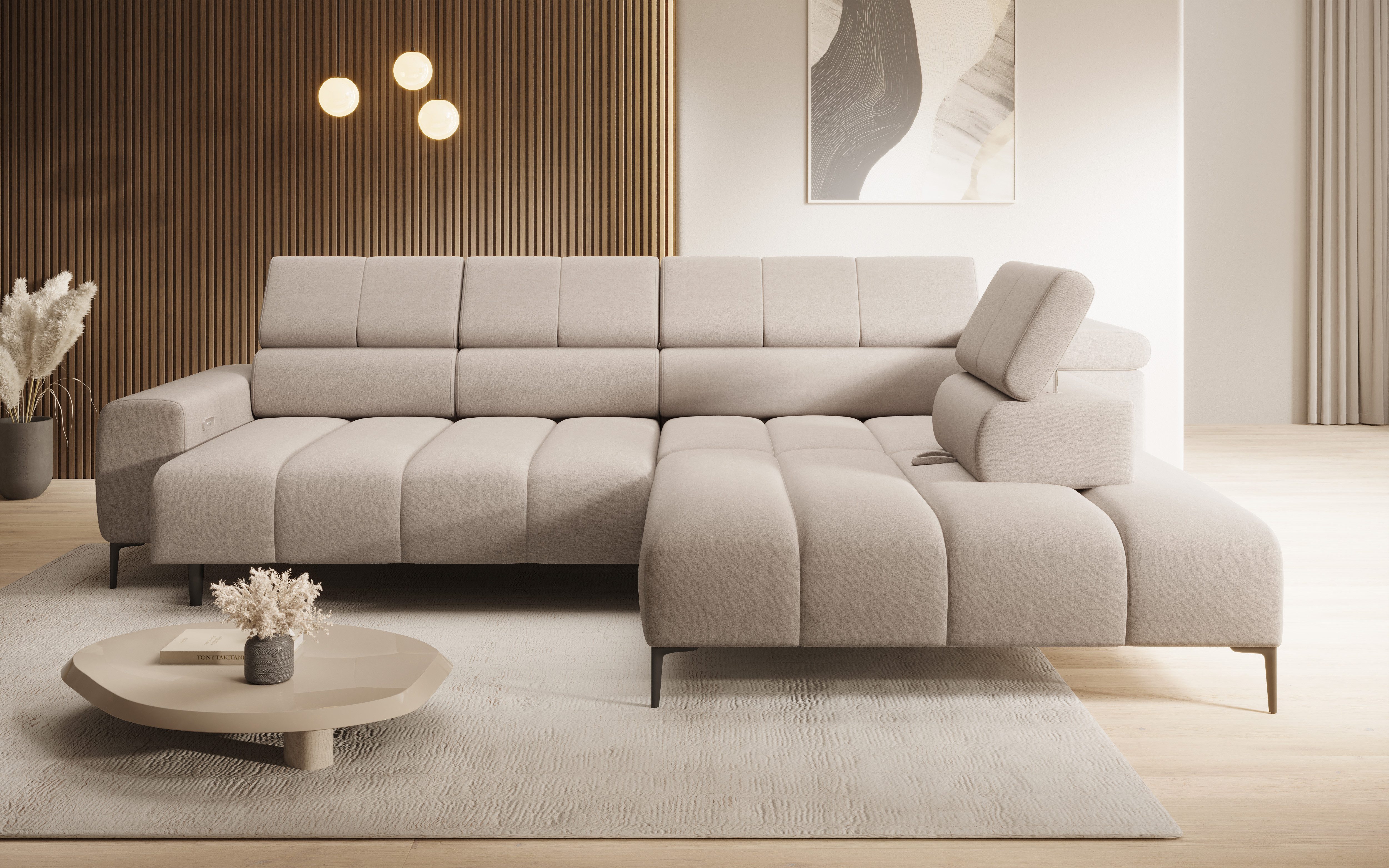 thematys Ecksofa MELLOW elektrisch 302 x 218 cm – mit elektrischem Sitzauszug