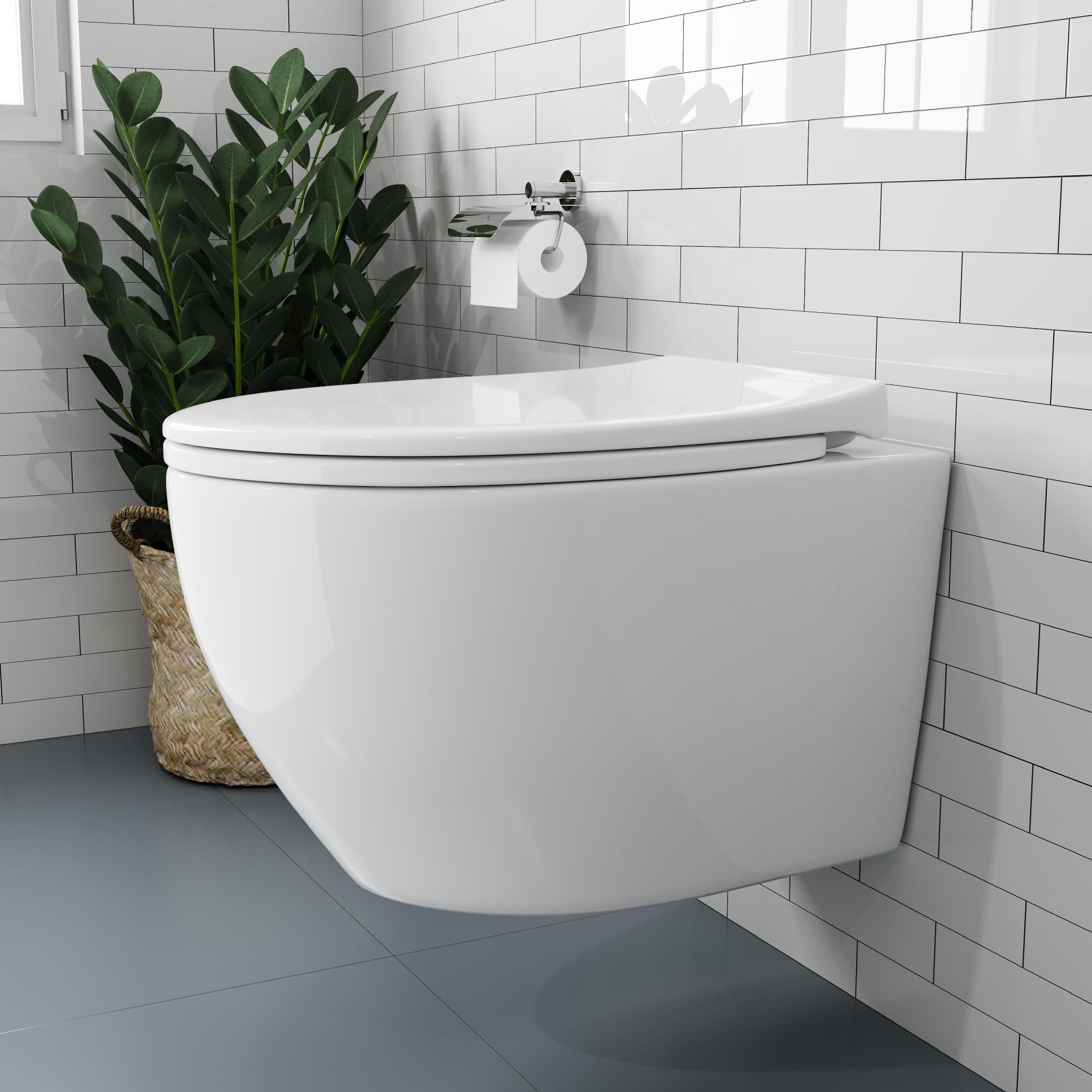 Tiefspül-WC Hänge WC Spülrandlos Toilette - 360° Einloch Superspin Spülung Wand WC
