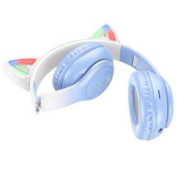 HOCO Kabellose Kopfhörer Blau mit Bluetooth W42 Katzenohr kirschblüte Bluetooth-Kopfhörer