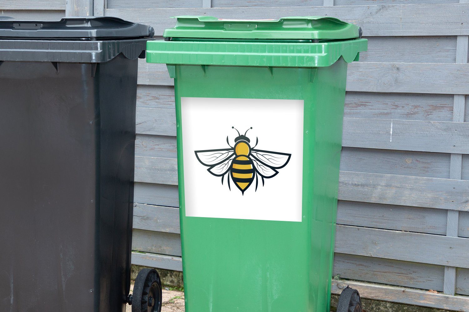 MuchoWow Wandsticker Sticker, Biene Mülltonne, Eine (1 einer St), Container, Abfalbehälter Illustration Mülleimer-aufkleber