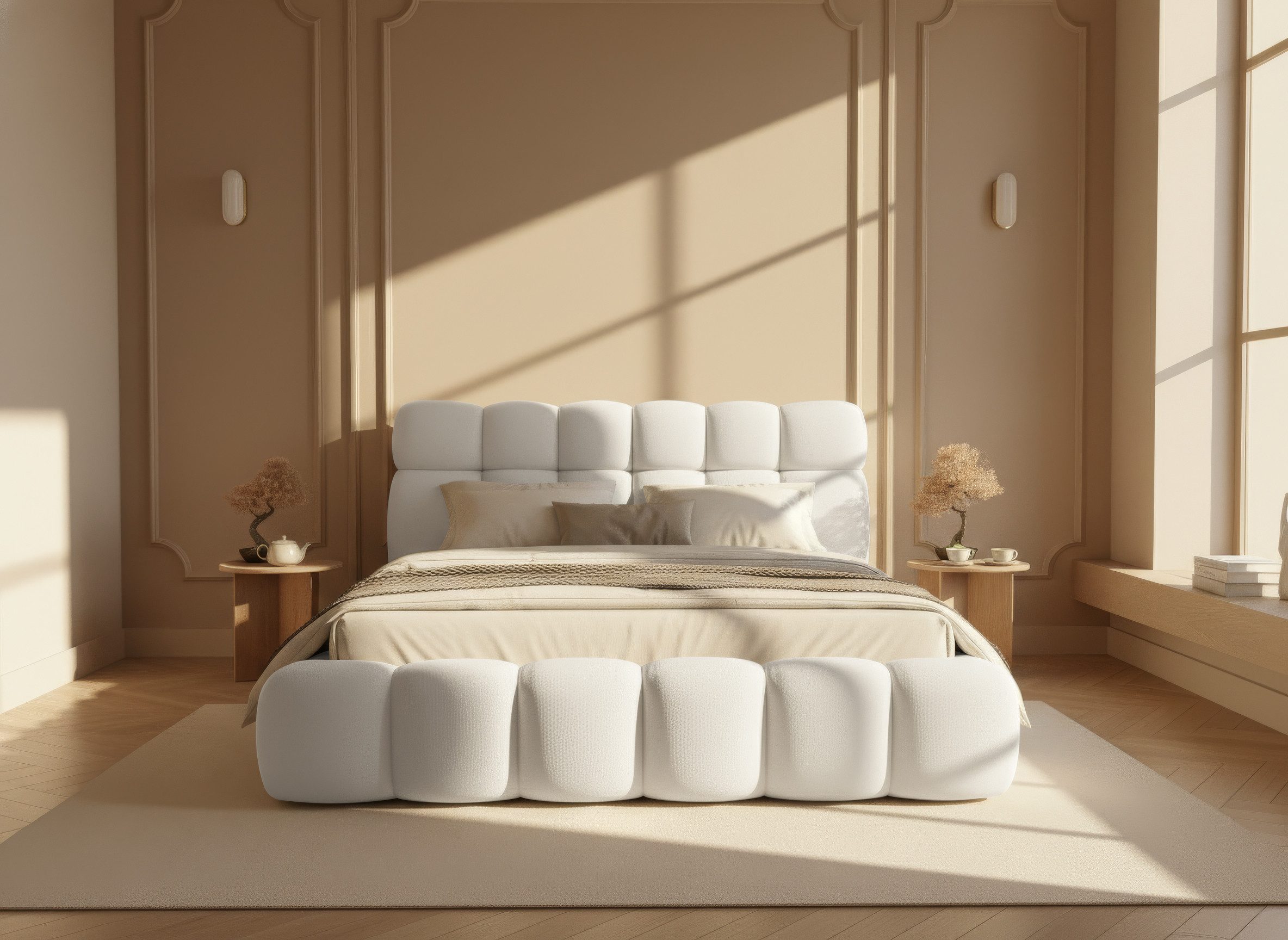 thematys Polsterbett mit Bettkasten, CLOUD 140x200 160x200 180x200 200x200cm (Kopfteil im Oversize-Look und Stauraum – weich, modern und pflegeleicht), hochwertiger Davis-Stoff in Grafit, Grau, Weiß, Beige und Kreme