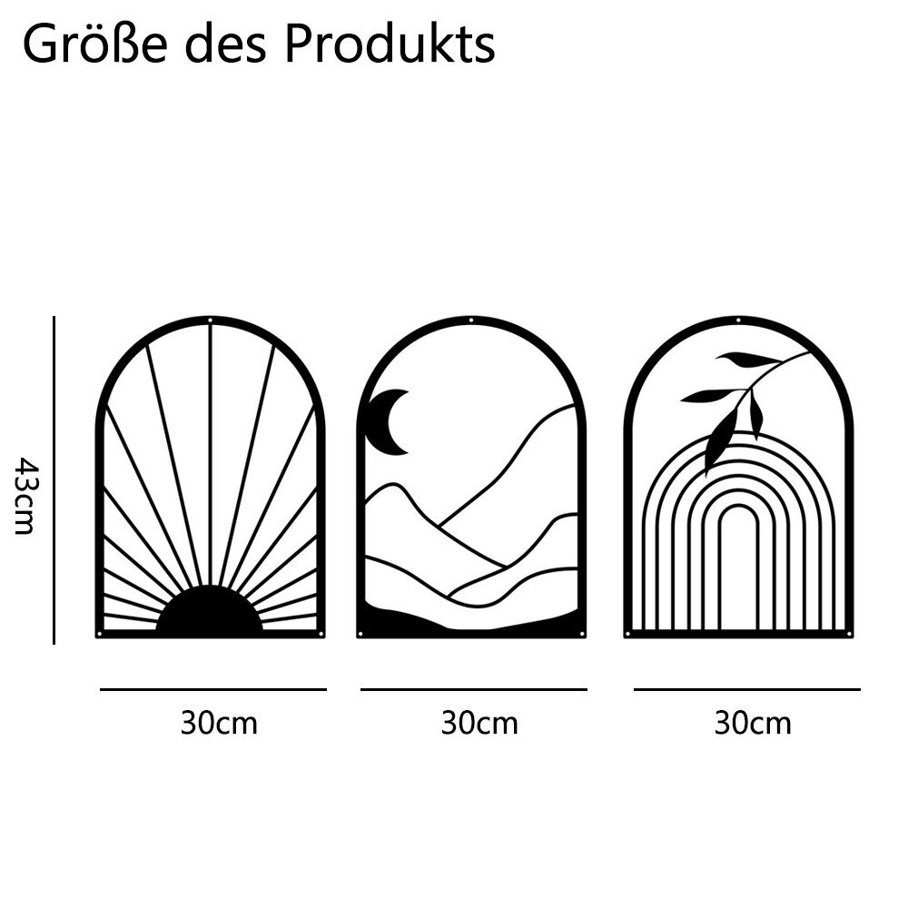 NUODWELL Wanddekoobjekt 3 Paneele Boho-Metall-Wandkunst, Natur Linie Zeichn günstig online kaufen