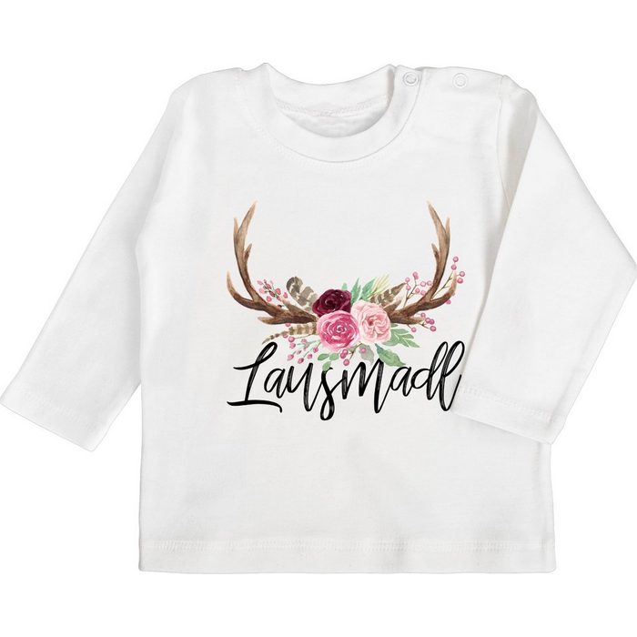 Shirtracer T-Shirt Lausmadl Geweih - schwarzer Aufdruck - Mode für Oktoberfest Baby Outfit - Baby T-Shirt langarm langarmshirt lausmadl - tracht shirt baby - bekleidung für babys