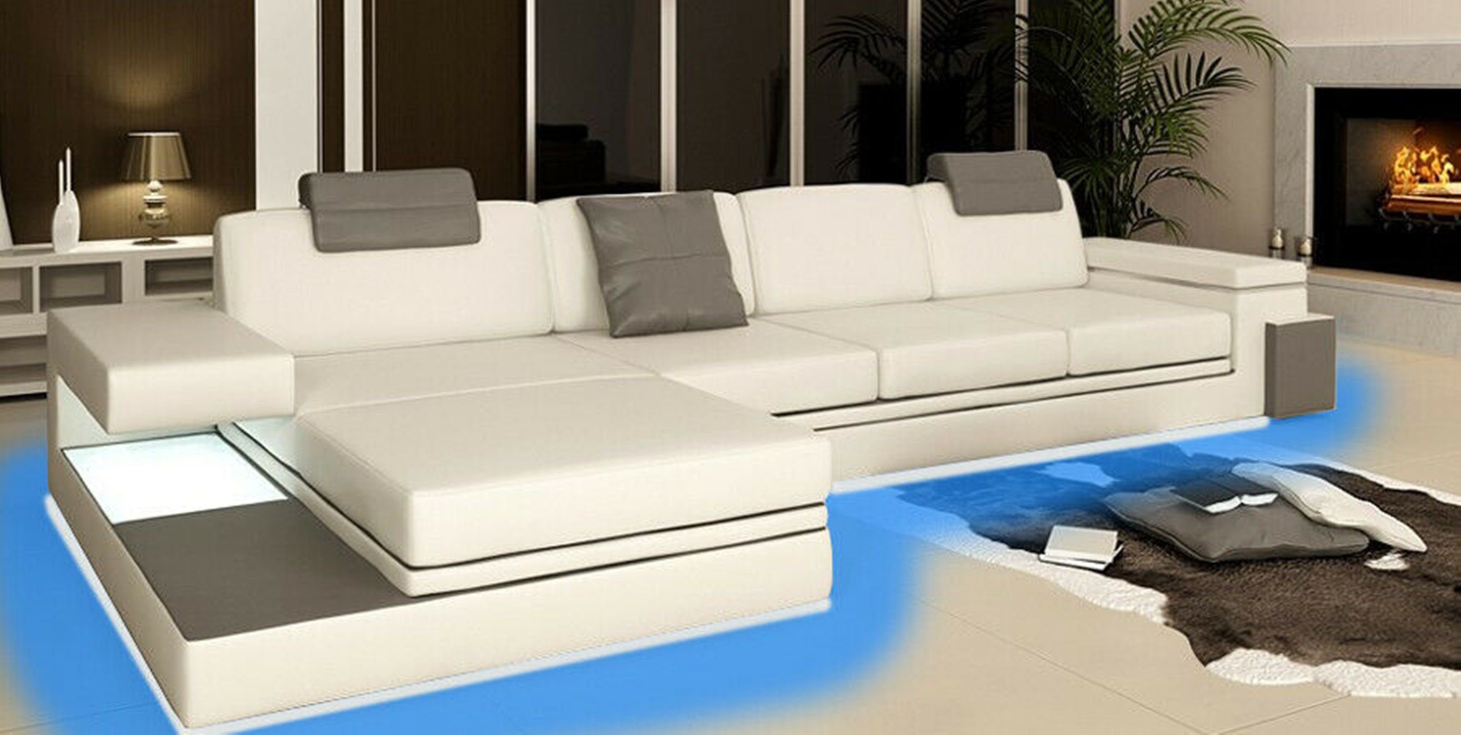JVmoebel Ecksofa, Design Ledersofa Sofa mit USB Polster Wohnlandschaft Eck Garnitur Weiß